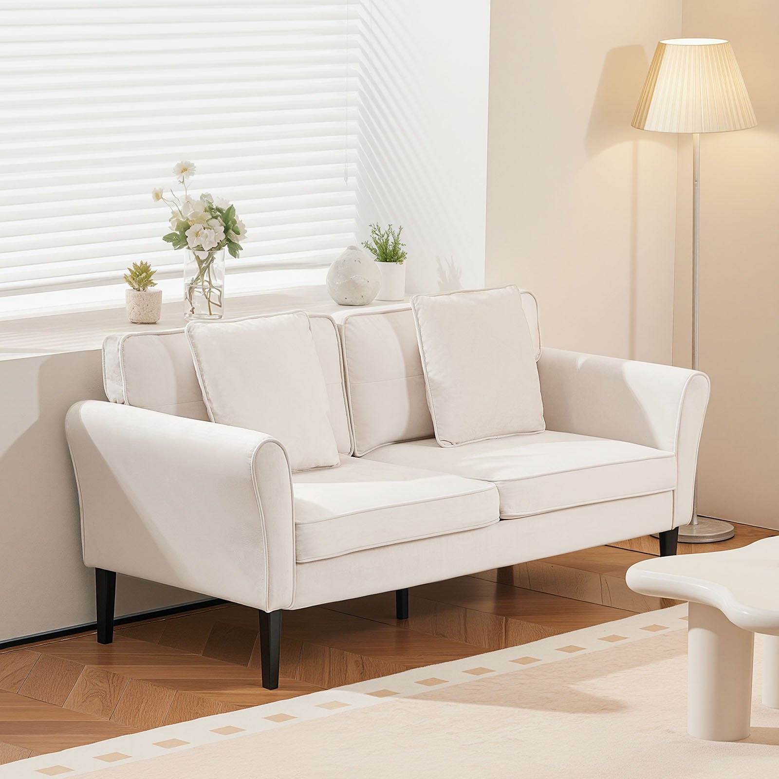 Sofa dwuosobowa VEVOR z dwoma siedziskami (176 cm), nowoczesna, mała sofa z kordu z zawieszeniem sprężynowym, miękkimi poduszkami i solidną ramą do sypialni, biura lub mieszkania, w kolorze białym