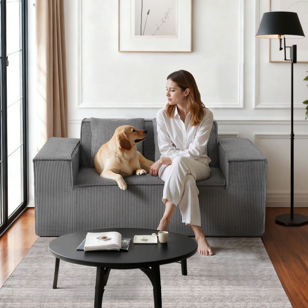 VEVOR Sofa dwuosobowa z dwoma siedziskami (szerokość 160 cm), nowoczesna mała sofa z kordu ze sprężynami kieszeniowymi i miękką poduszką do sypialni i biura, nie wymaga montażu, kolor szary
