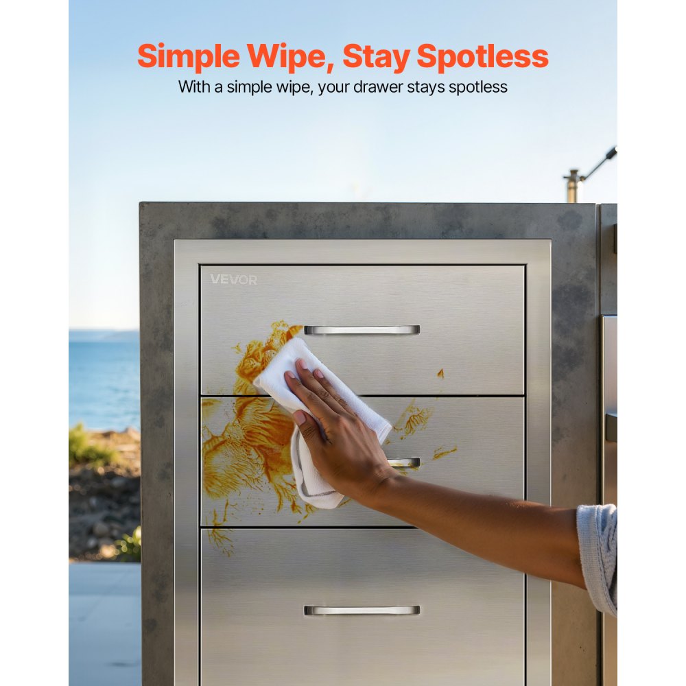 Szuflady do kuchni zewnętrznej VEVOR 46 x 59 x 59 cm (szer. x gł. x wys.), szuflady do grilla z 3 szufladami i uchwytami ze stali nierdzewnej, szuflady do grilla do kuchni zewnętrznej i stacji grillowej na wyspie grillowej