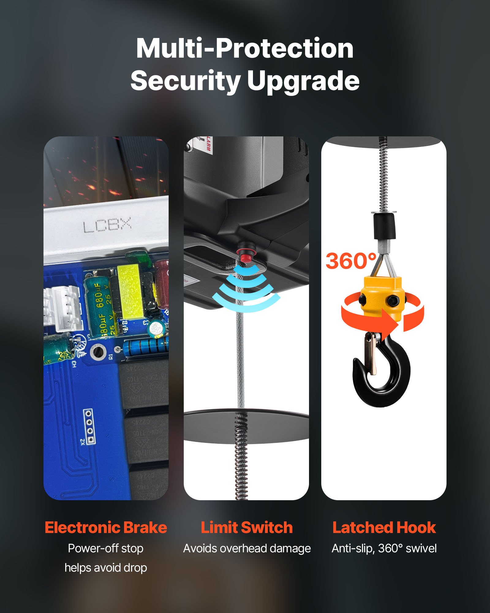 Wciągarka elektryczna VEVOR, podnośnik 2 w 1, udźwig 500 kg, siła uciągu 1500 W, wysokość podnoszenia 7,6 m, prędkość podnoszenia 5 m/min, z ręcznym i przewodowym pilotem zdalnego sterowania do fabryk, magazynów i garaży