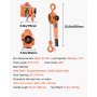 Wciągnik dźwigniowy VEVOR, udźwig 1,5 t, ręczny wciągnik łańcuchowy, skok 6 m, łańcuch ze stali stopowej G80 z mechanicznym hamulcem z podwójną zapadką, wciągnik z hakami obrotowymi 360°, do magazynów, budynków, garaży
