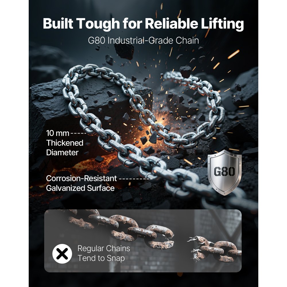 Wciągnik dźwigniowy VEVOR, udźwig 6 ton, ręczny wciągnik łańcuchowy, wysokość podnoszenia 30 m, wciągnik łańcuchowy ze stali stopowej G80 z mechanicznym hamulcem z podwójną zapadką, wciągnik zapadkowy z obrotowymi hakami 360°, do magazynów, budynków, garaży