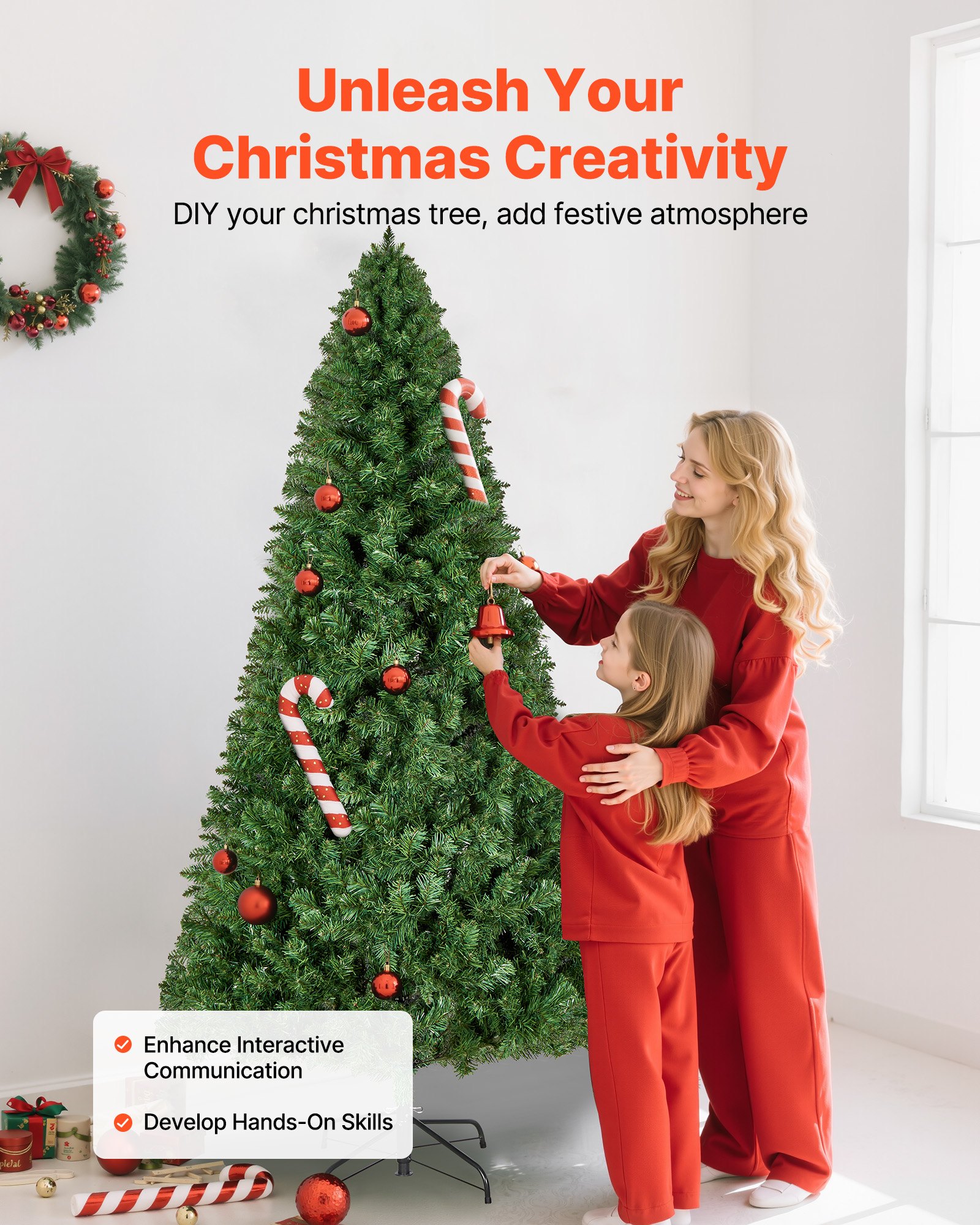 VEVOR Christmas Tree, 1.8m Artificial Xmas Tree, Full Holiday Decor Trees with 1250 Branch Tips & Sturdy Metal Base for Home Party Office Decoration