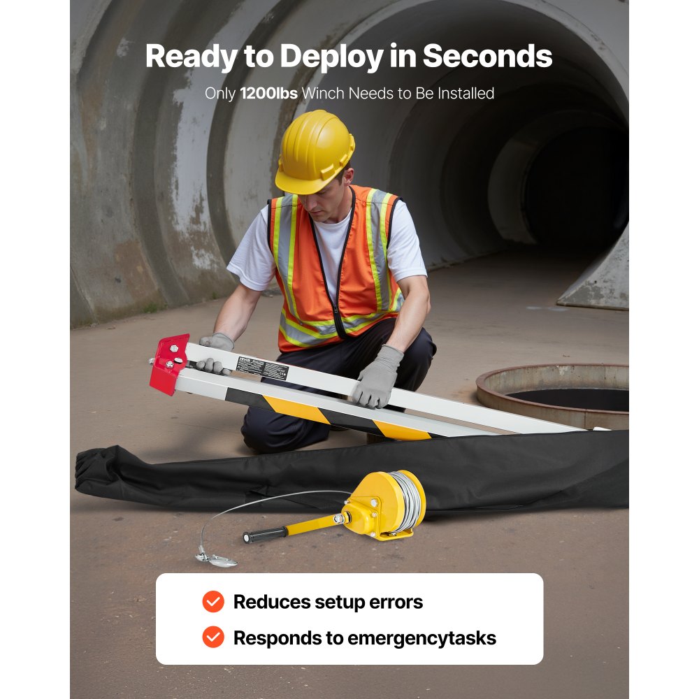 Zestaw statywu VEVOR do przestrzeni zamkniętych, statyw ratunkowy z podnośnikiem, wciągarka 544 kg, statyw ratunkowy, kabel 30 m, system ratunkowy z zabezpieczeniem przed upadkiem, wysokość robocza 1,34–2,15 m