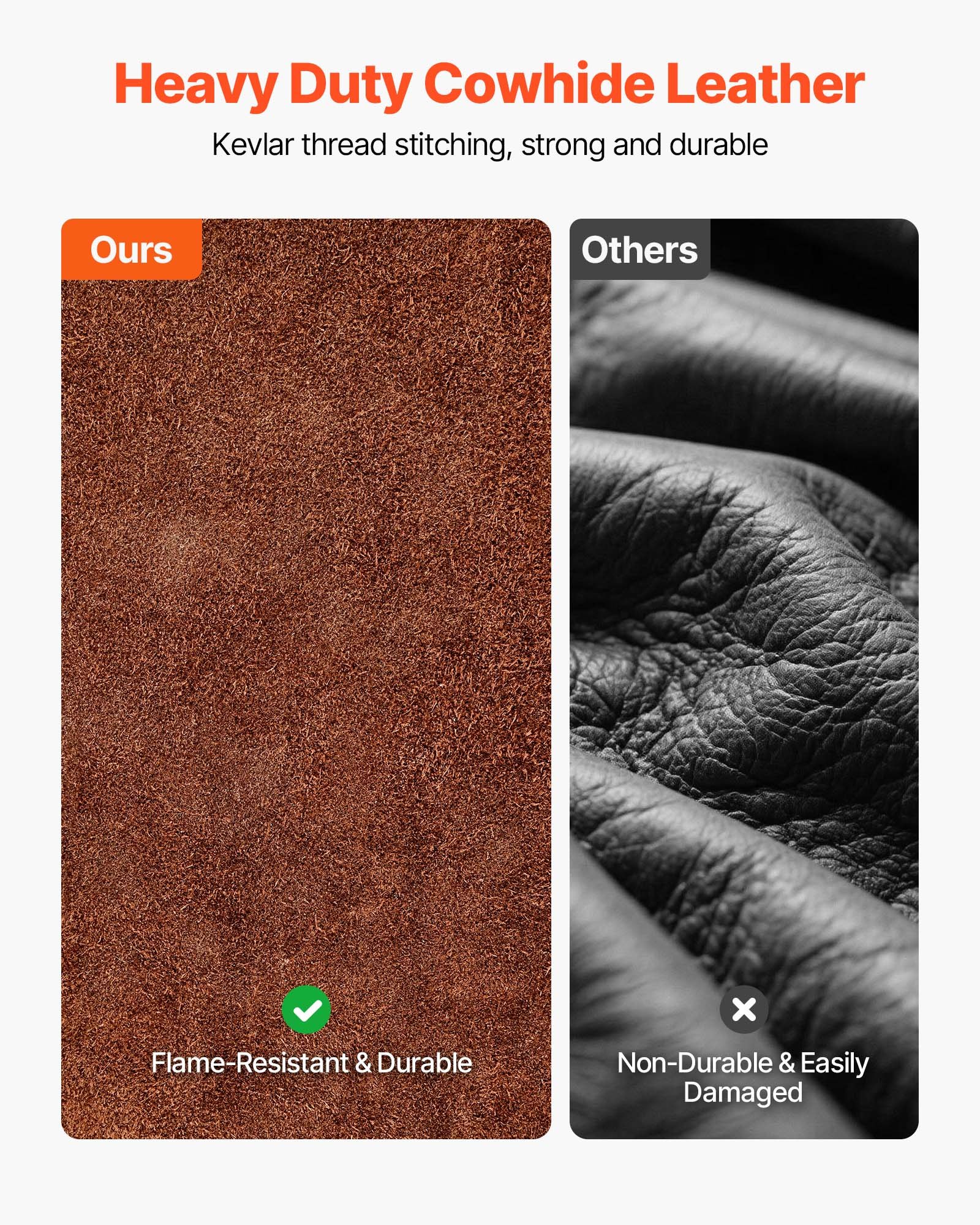 VEVOR Fartuch spawalniczy ze skóry bydlęcej, trudnopalny, odporny na ciepło, skórzany fartuch z 6 kieszeniami na narzędzia, fartuch roboczy do obróbki drewna, ogrodnictwa, grilla, 610 x 914 mm