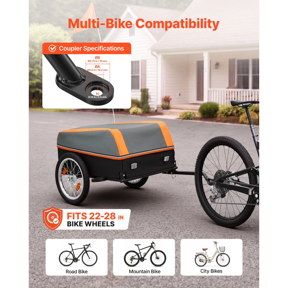 VEVOR Przyczepka rowerowa, wózek transportowy, składany, ładowność 40 kg, stal węglowa i Oxford 600D, z pokrowcem przeciwdeszczowym, odblaskami i flagą, do kół 22-28 cali, wózek rowerowy na zakupy i kemping