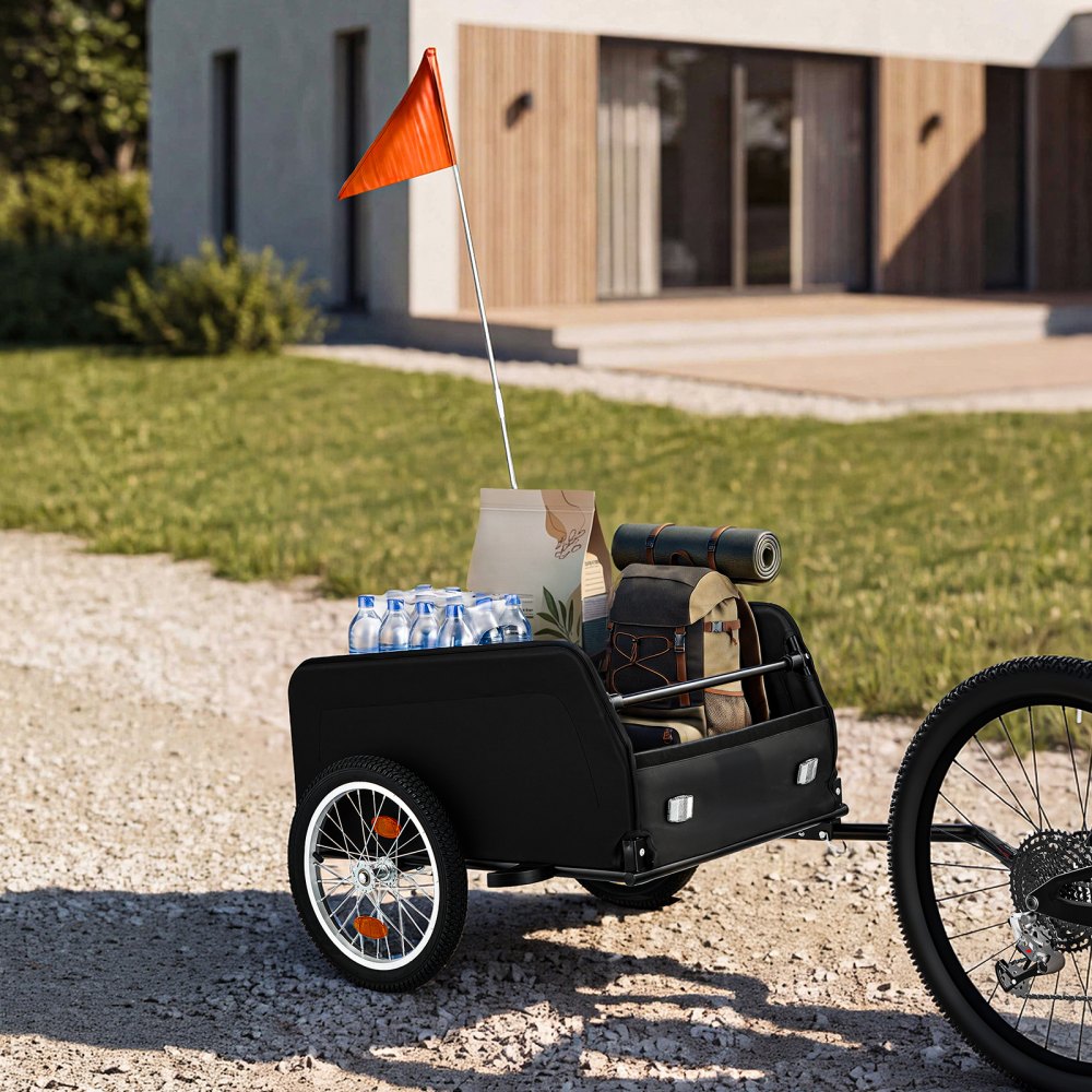 VEVOR Przyczepka rowerowa, wózek transportowy, składany, ładowność 40 kg, stal węglowa i Oxford 600D, z pokrowcem przeciwdeszczowym, odblaskami i flagą, do kół 22-28 cali, wózek rowerowy na zakupy i kemping