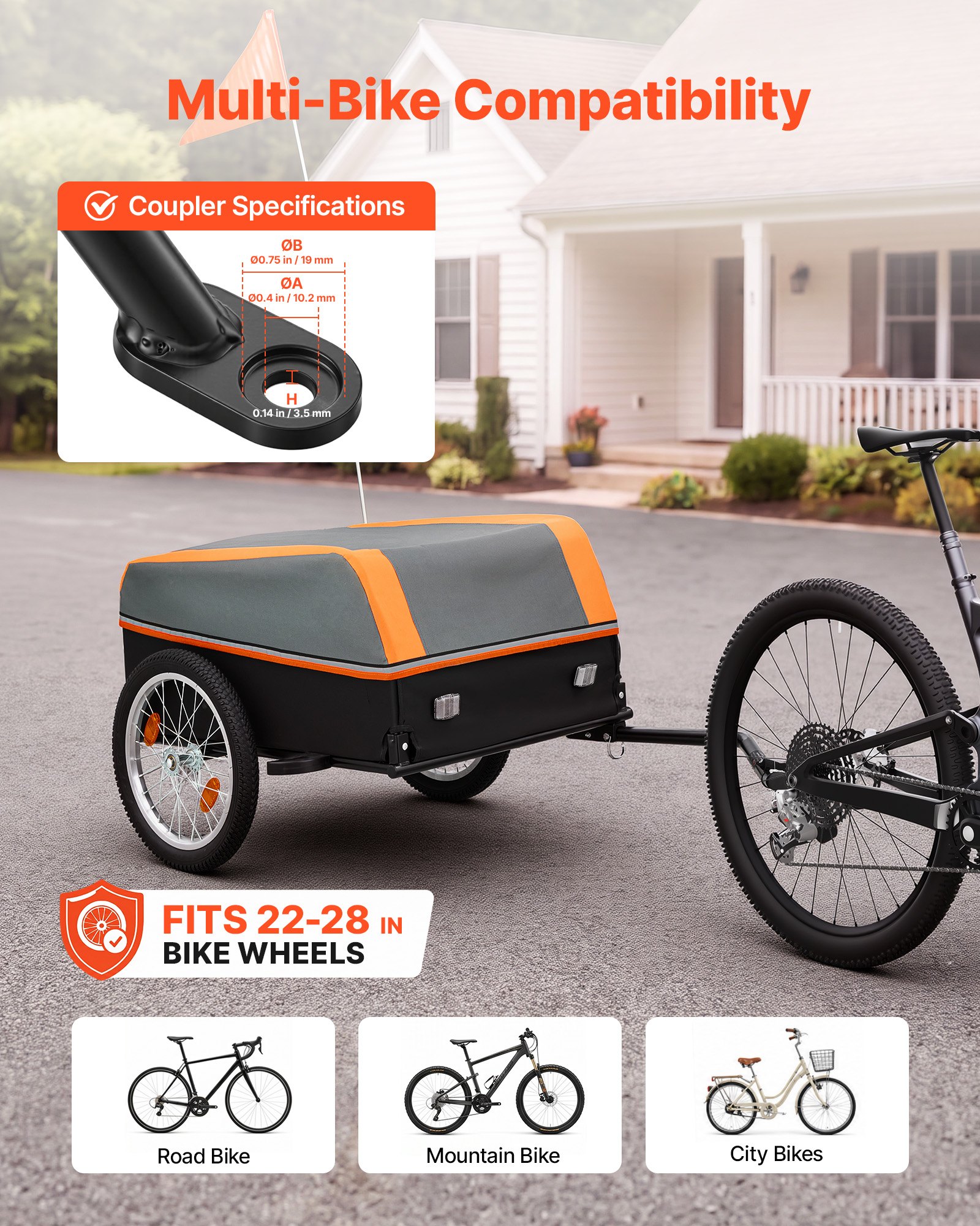 VEVOR Przyczepka rowerowa, wózek transportowy, składany, ładowność 40 kg, stal węglowa i Oxford 600D, z pokrowcem przeciwdeszczowym, odblaskami i flagą, do kół 22-28 cali, wózek rowerowy na zakupy i kemping