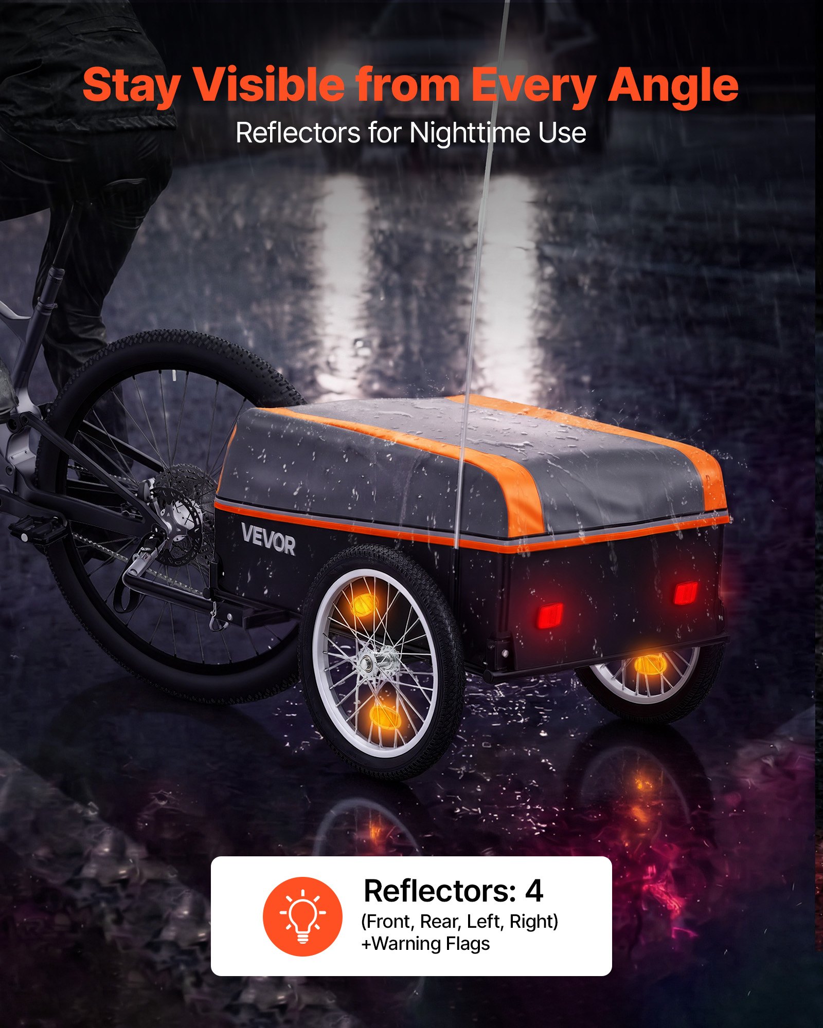 VEVOR Przyczepka rowerowa, wózek transportowy, składany, ładowność 40 kg, stal węglowa i Oxford 600D, z pokrowcem przeciwdeszczowym, odblaskami i flagą, do kół 22-28 cali, wózek rowerowy na zakupy i kemping
