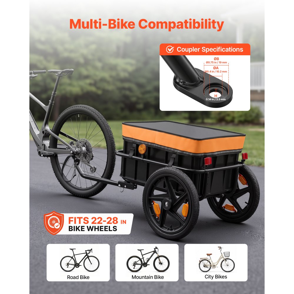 Przyczepka rowerowa VEVOR Cargo Trailer 2 w 1 z zaczepem 45 kg, stal węglowa i Oxford 600D, z pokrowcem przeciwdeszczowym i 6 odblaskami, do kół 22-28 cali, wózek rowerowy do transportu