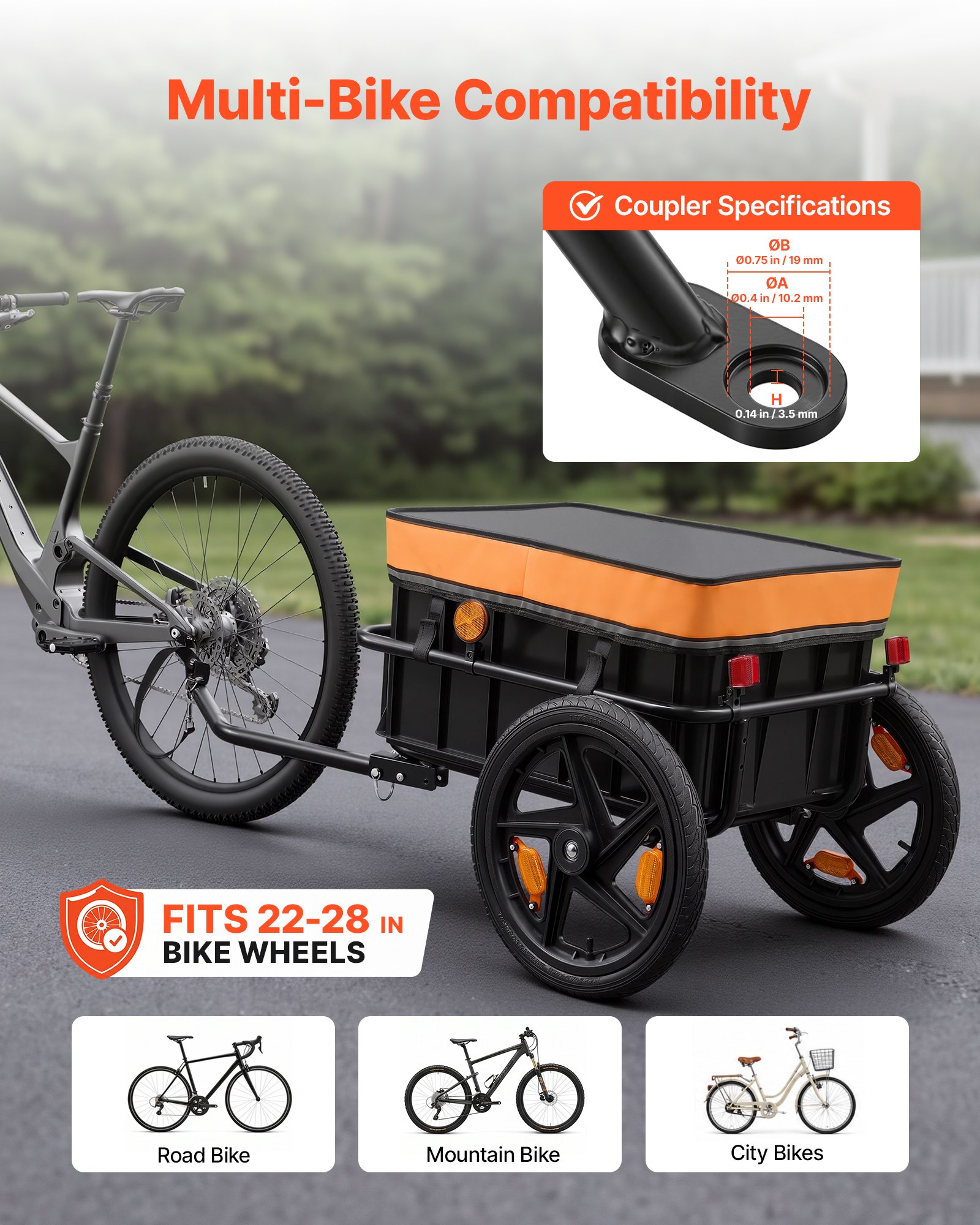 Przyczepka rowerowa VEVOR Cargo Trailer 2 w 1 z zaczepem 45 kg, stal węglowa i Oxford 600D, z pokrowcem przeciwdeszczowym i 6 odblaskami, do kół 22-28 cali, wózek rowerowy do transportu
