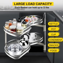 Szafka kuchenna VEVOR z możliwością przedłużenia 2 poziomy do szafki 36 cali, 15 kg na warstwę nośność Półka na przyprawy ze stali węglowej do szafek narożnych z otwieraniem na prawą stronę
