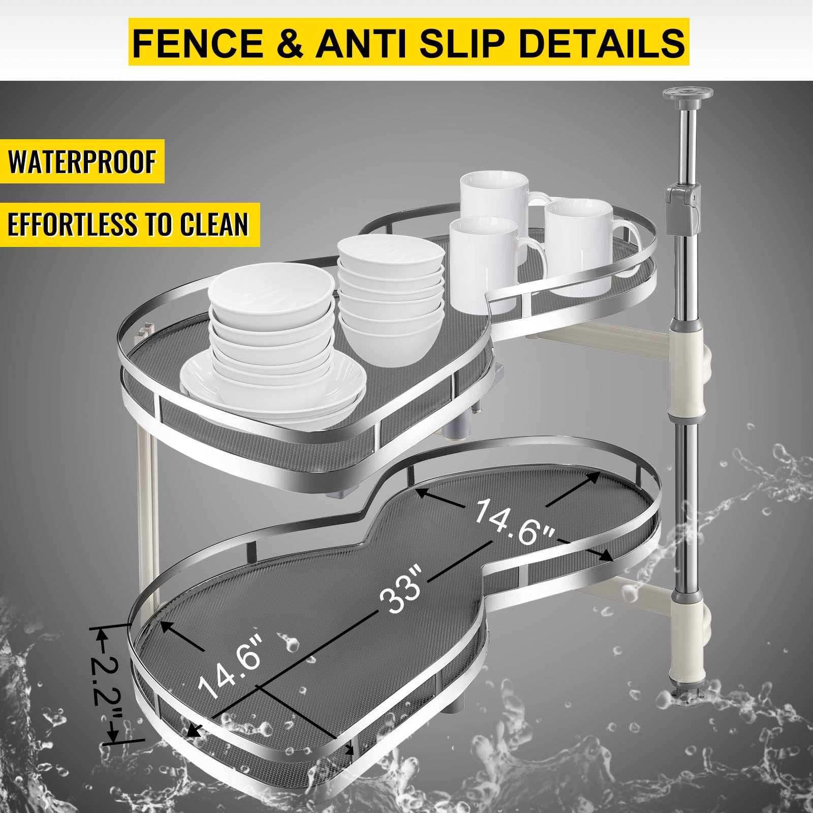 Szafka kuchenna VEVOR z możliwością przedłużenia 2 poziomy do szafki 36 cali, 15 kg na warstwę nośność Półka na przyprawy ze stali węglowej do szafek narożnych z otwieraniem na prawą stronę