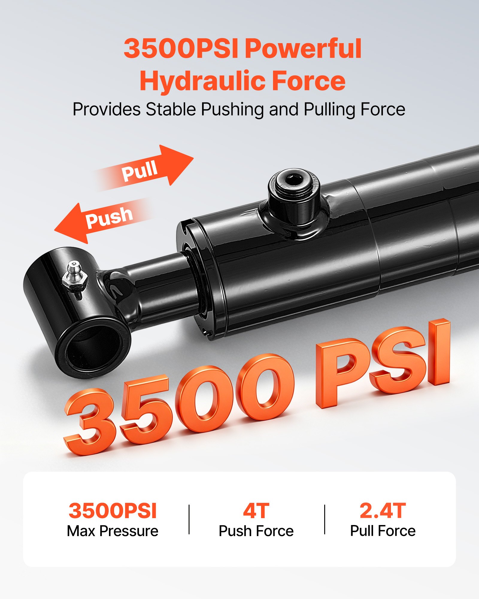 Siłownik hydrauliczny dwustronnego działania VEVOR o średnicy 50,8 mm, skoku 406 mm, do 3500 psi, wytrzymały, spawany siłownik z rurą poprzeczną, otworem 25,4 mm i przyłączem SAE-6 do maszyn rolniczych, czarny