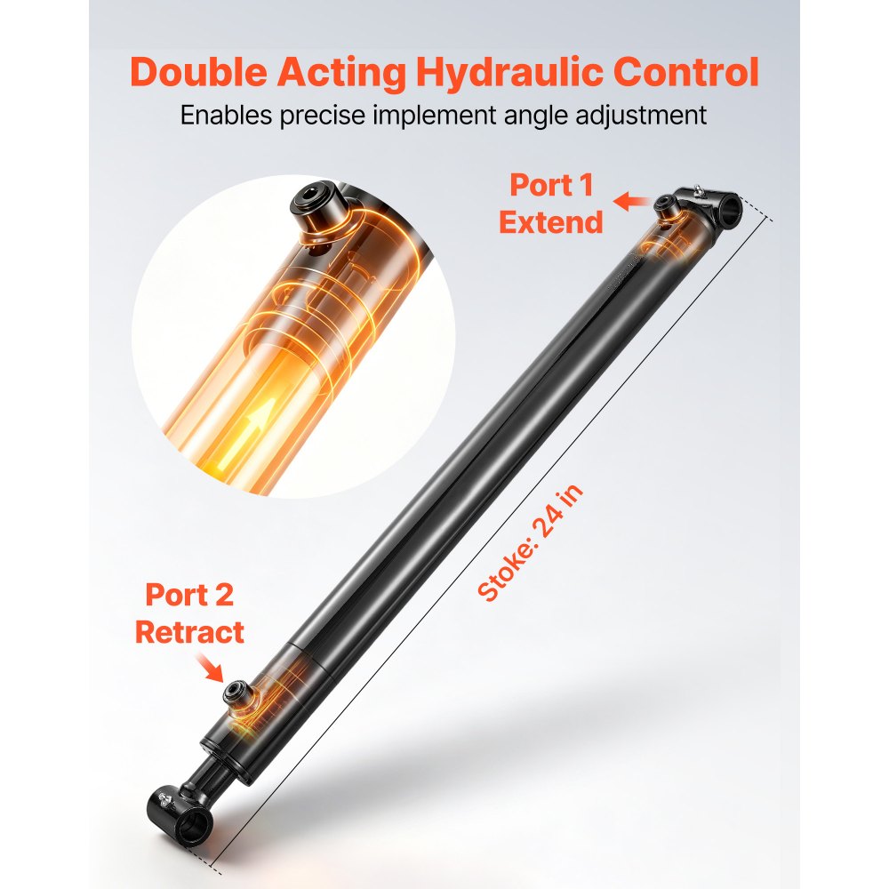 VEVOR Siłownik hydrauliczny dwustronnego działania o średnicy 50,8 mm, skoku 61 cm, do 3500 psi, wytrzymały, spawany siłownik z rurą poprzeczną, otworem sworzniowym 25,4 mm i przyłączem SAE-6 do maszyn rolniczych i ciągników