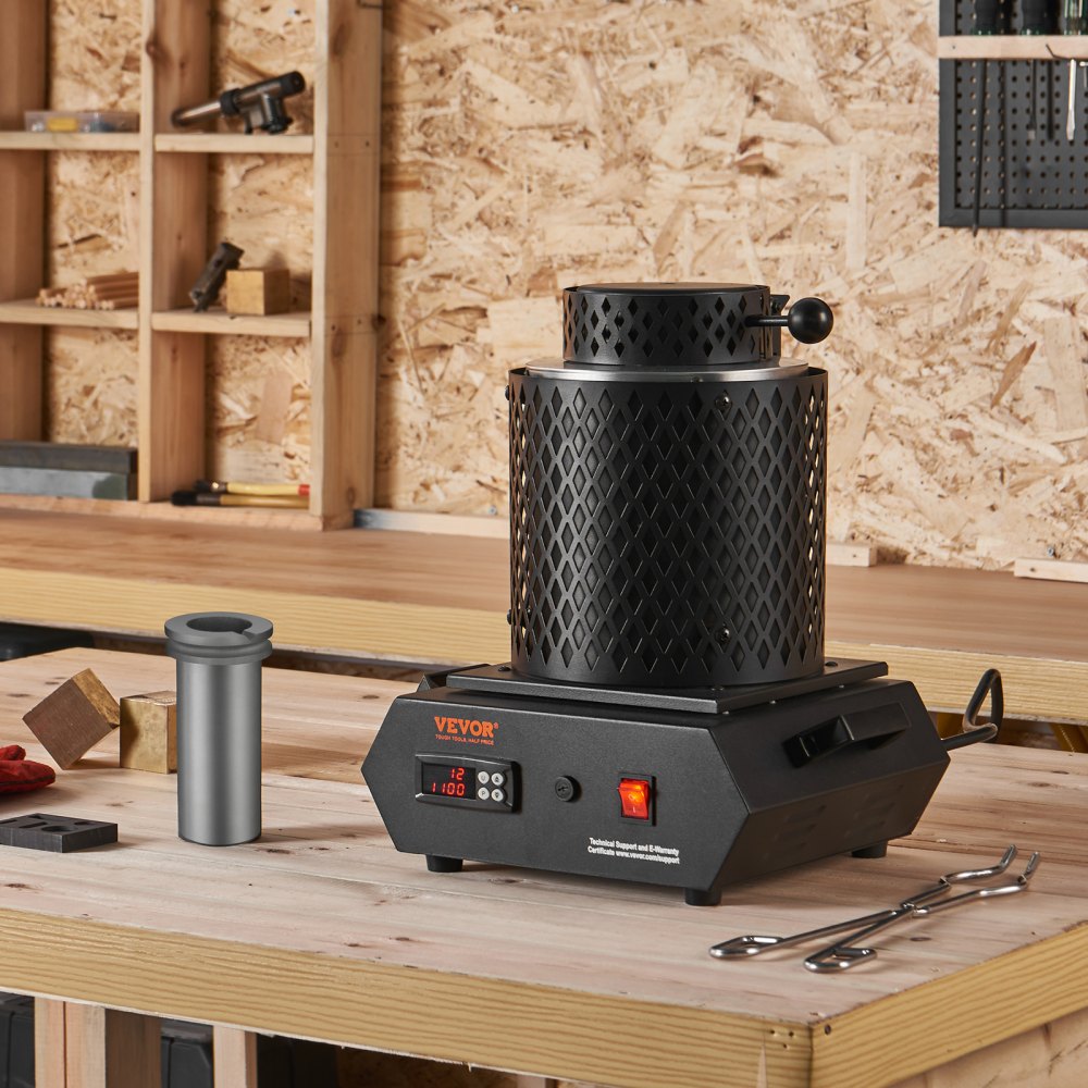 Piec do topienia złota VEVOR 1350 W, elektryczny cyfrowy piec do topienia, 1150 ℃, elektryczny piec do topienia z tyglami grafitowymi o pojemności 1 kg i 3 kg do topienia złota, srebra, miedzi, aluminium itp. Czarny