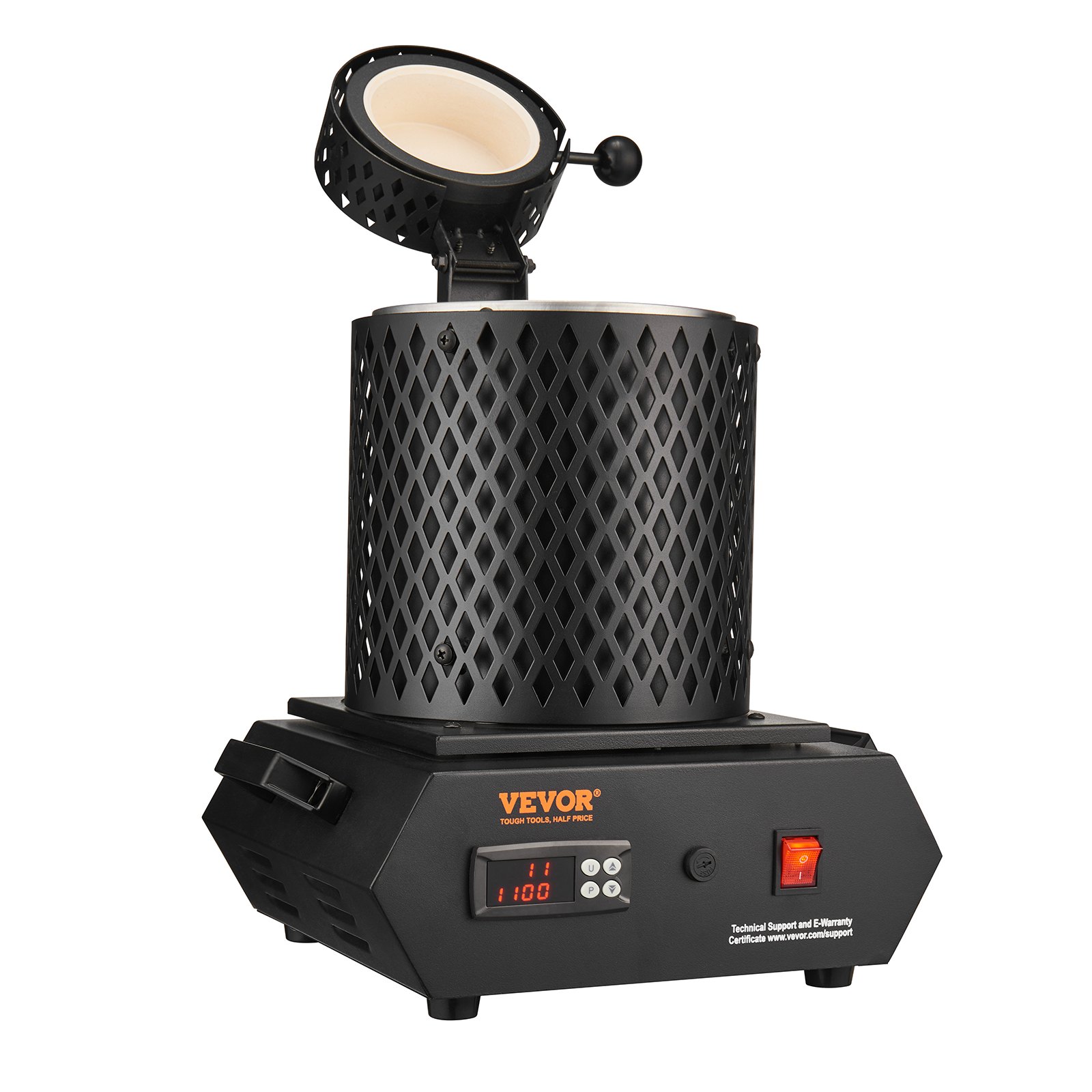 Piec do topienia złota VEVOR 1350 W, elektryczny cyfrowy piec do topienia, 1150 ℃, elektryczny piec do topienia z tyglami grafitowymi o pojemności 1 kg i 3 kg do topienia złota, srebra, miedzi, aluminium itp. Czarny