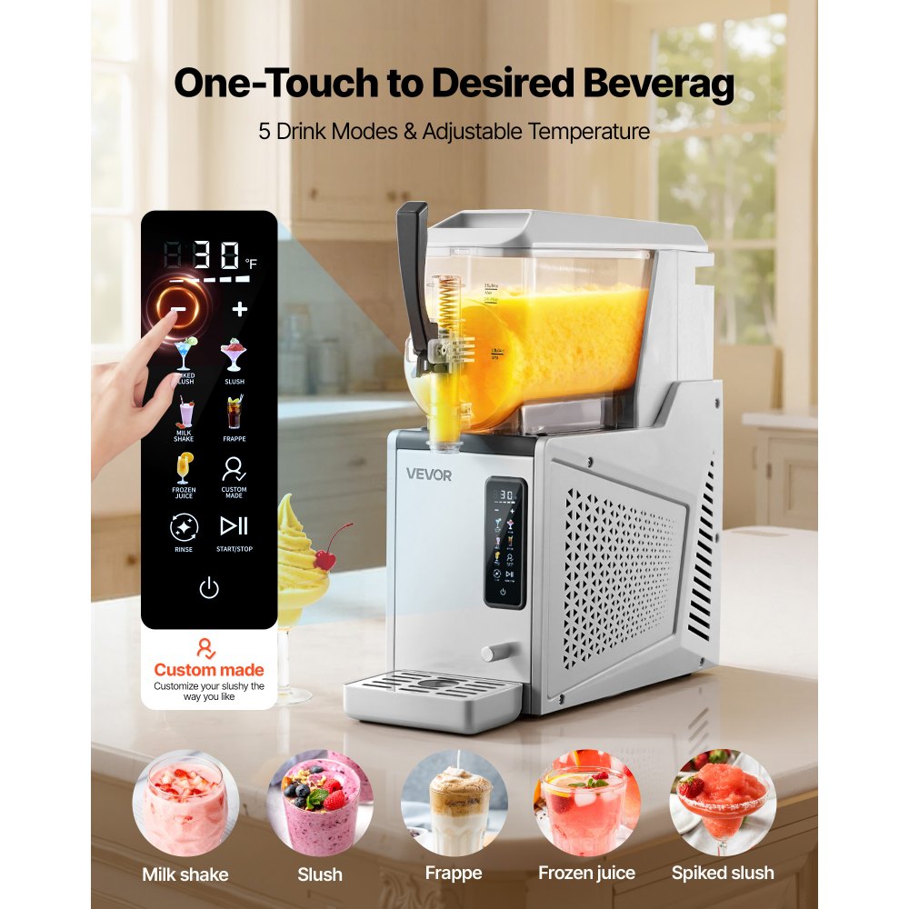 VEVOR Slush Machine 1 x 3 L, Kostkarka do lodu Slush 350 W (bez lodu), Elektryczna maszyna do margarity z funkcją samoczyszczenia, Nadaje się do mrożonych margarit, frappé, koktajli mlecznych i shake'ów