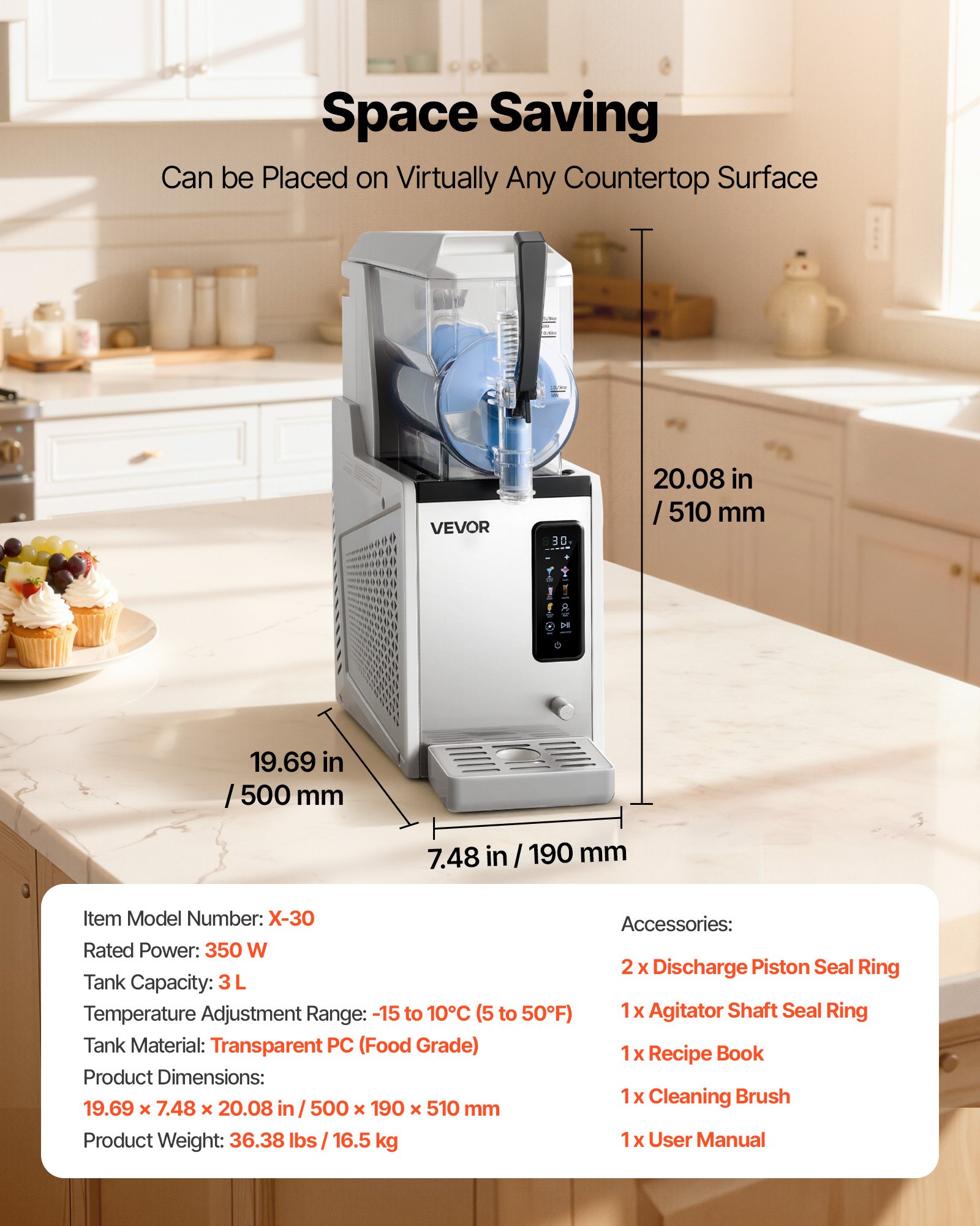 VEVOR Slush Machine 1 x 3 L, Kostkarka do lodu Slush 350 W (bez lodu), Elektryczna maszyna do margarity z funkcją samoczyszczenia, Nadaje się do mrożonych margarit, frappé, koktajli mlecznych i shake'ów