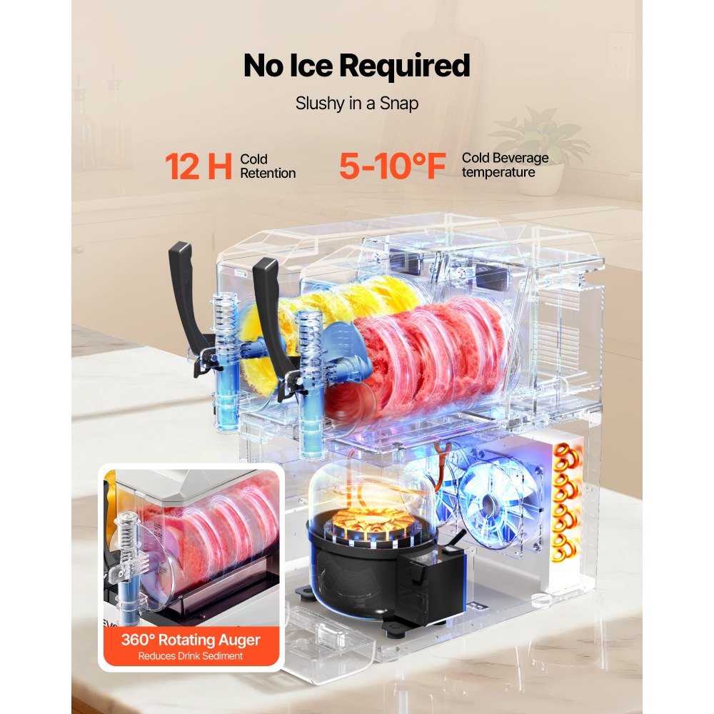 VEVOR Slush Machine 2 x 3 L, Slush Ice Maker 450 W (bez lodu), Elektryczna maszyna do margarity z funkcją samoczyszczenia, Nadaje się do mrożonych margarit, frappé, koktajli mlecznych i shake'ów