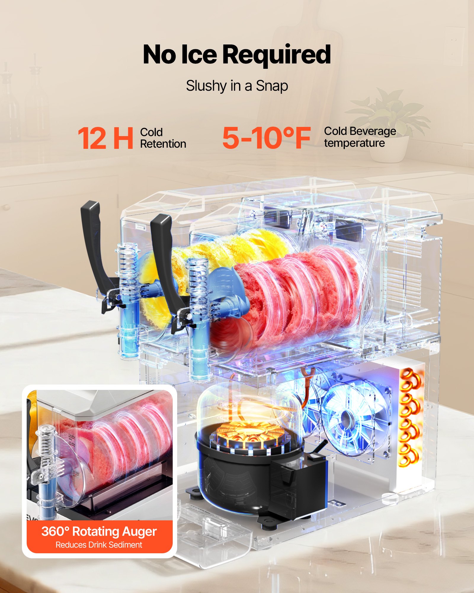 VEVOR Slush Machine 2 x 3 L, Slush Ice Maker 450 W (bez lodu), Elektryczna maszyna do margarity z funkcją samoczyszczenia, Nadaje się do mrożonych margarit, frappé, koktajli mlecznych i shake'ów