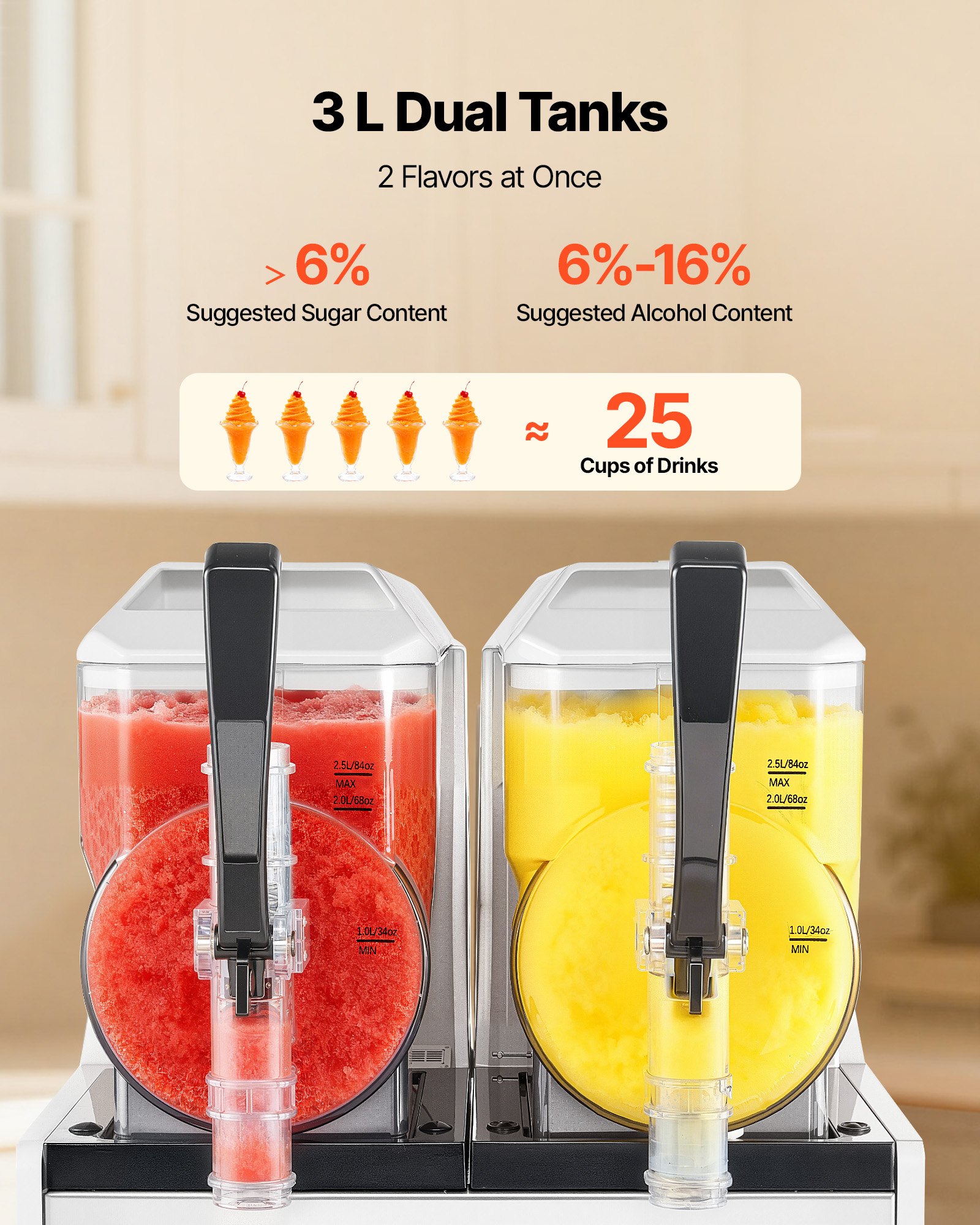 VEVOR Slush Machine 2 x 3 L, Slush Ice Maker 450 W (bez lodu), Elektryczna maszyna do margarity z funkcją samoczyszczenia, Nadaje się do mrożonych margarit, frappé, koktajli mlecznych i shake'ów