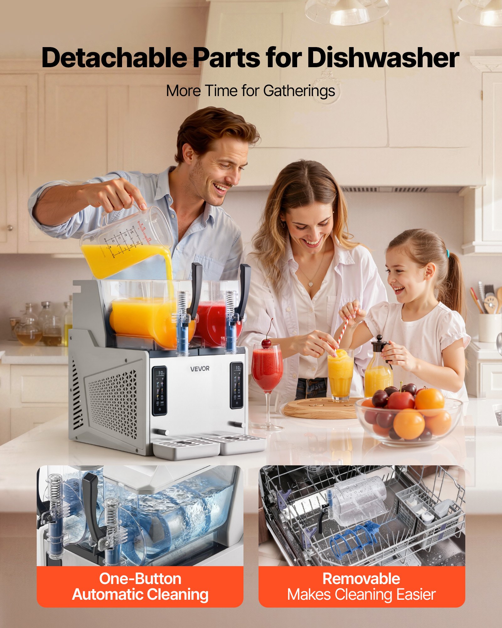 VEVOR Slush Machine 2 x 3 L, Slush Ice Maker 450 W (bez lodu), Elektryczna maszyna do margarity z funkcją samoczyszczenia, Nadaje się do mrożonych margarit, frappé, koktajli mlecznych i shake'ów