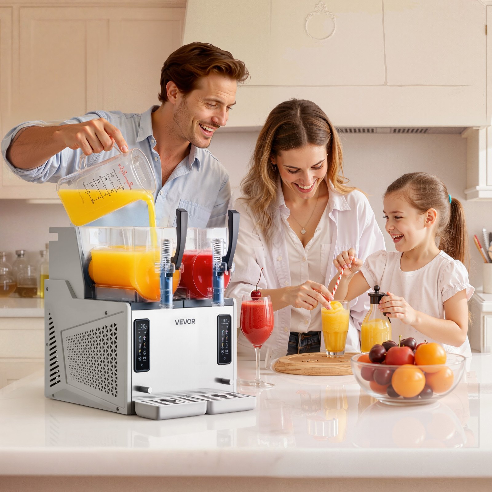 VEVOR Slush Machine 2 x 3 L, Slush Ice Maker 450 W (bez lodu), Elektryczna maszyna do margarity z funkcją samoczyszczenia, Nadaje się do mrożonych margarit, frappé, koktajli mlecznych i shake'ów