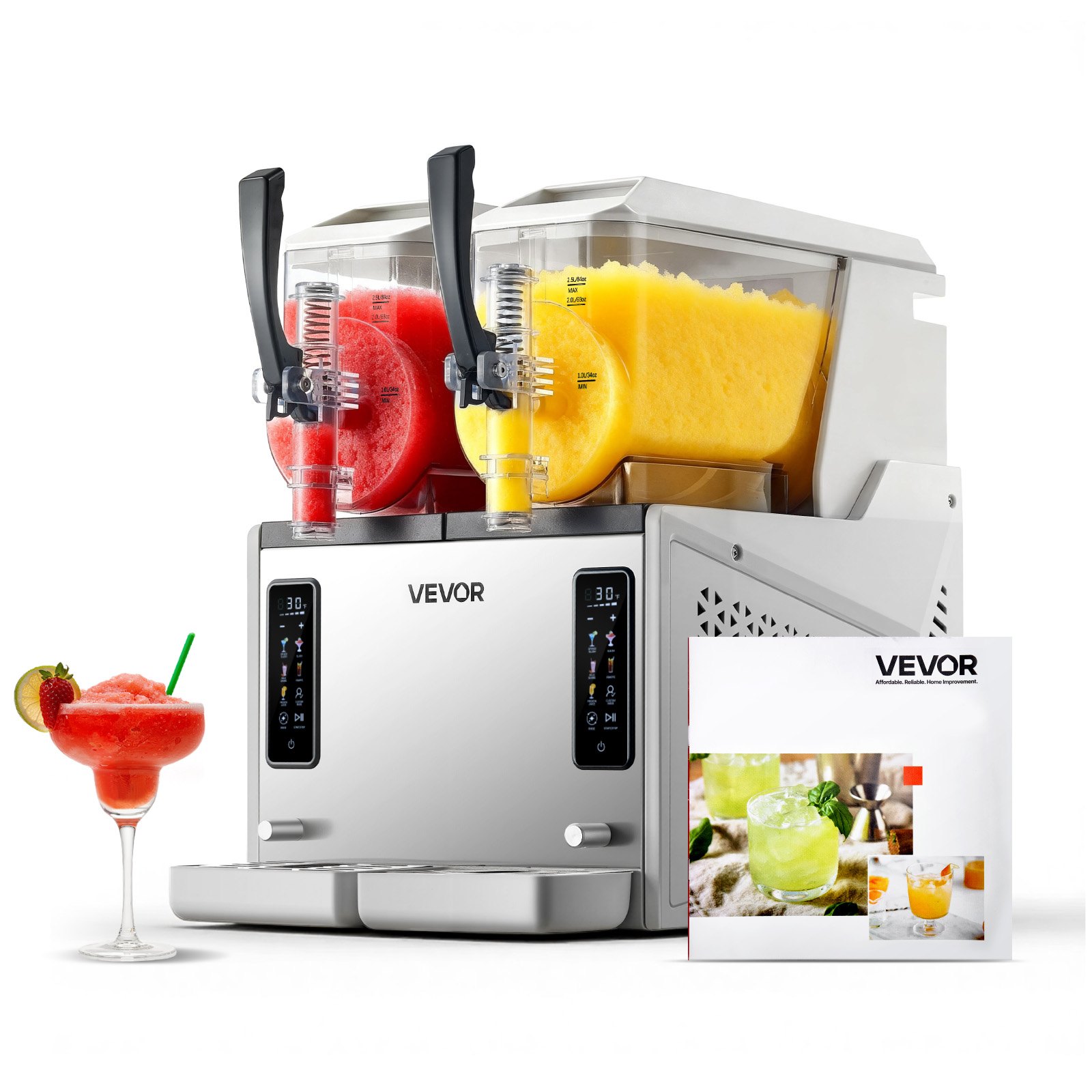 VEVOR Slush Machine 2 x 3 L, Slush Ice Maker 450 W (bez lodu), Elektryczna maszyna do margarity z funkcją samoczyszczenia, Nadaje się do mrożonych margarit, frappé, koktajli mlecznych i shake'ów