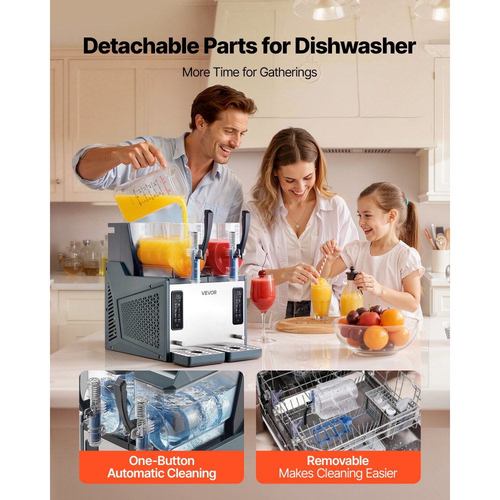 VEVOR Slush Machine 2 x 4 L, Slush Ice Maker 455 W (bez lodu), Elektryczna maszyna do margarity z funkcją samoczyszczenia, Nadaje się do mrożonych margarit, frappé, koktajli mlecznych i shake'ów