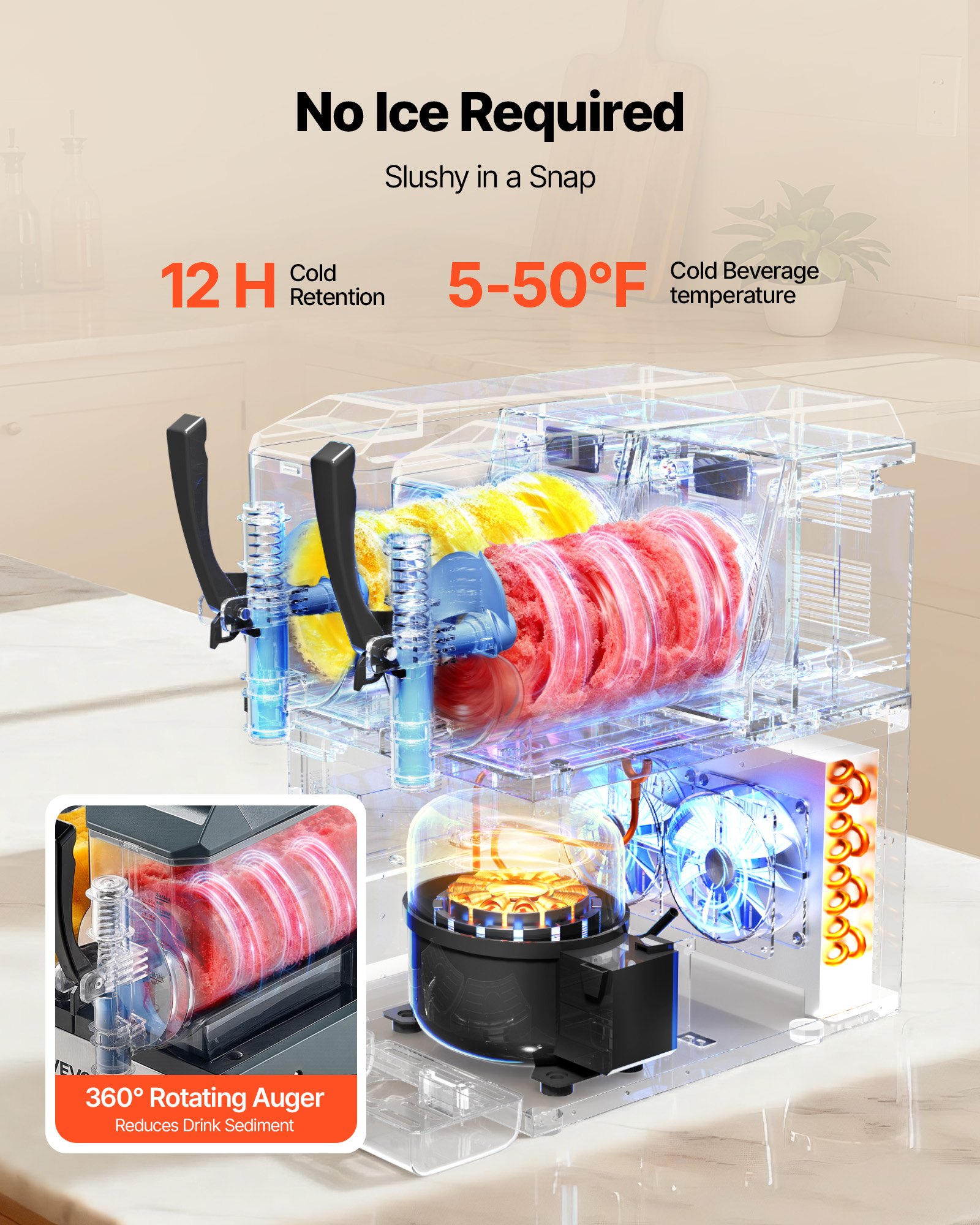 VEVOR Slush Machine 2 x 4 L, Slush Ice Maker 455 W (bez lodu), Elektryczna maszyna do margarity z funkcją samoczyszczenia, Nadaje się do mrożonych margarit, frappé, koktajli mlecznych i shake'ów