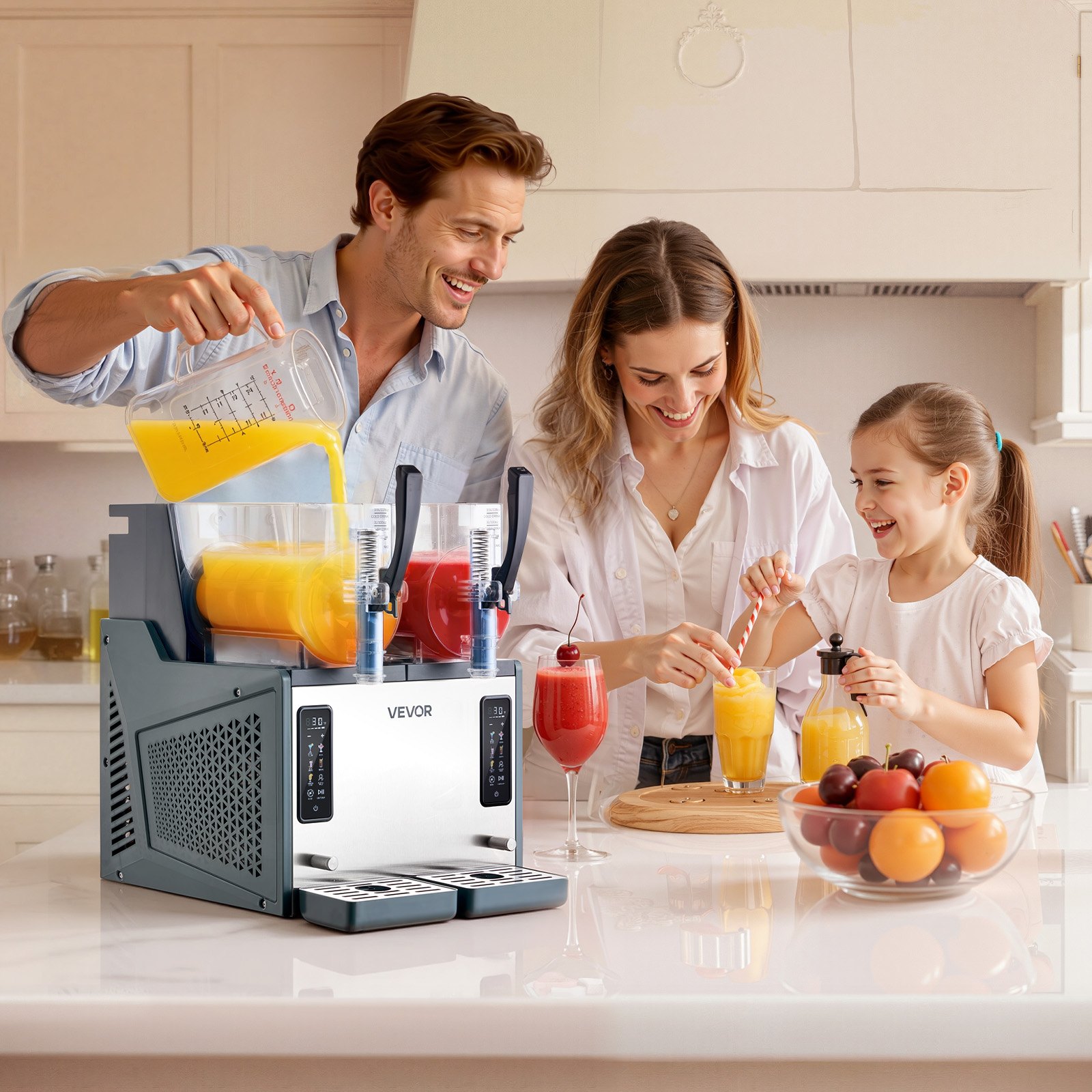 VEVOR Slush Machine 2 x 4 L, Slush Ice Maker 455 W (bez lodu), Elektryczna maszyna do margarity z funkcją samoczyszczenia, Nadaje się do mrożonych margarit, frappé, koktajli mlecznych i shake'ów