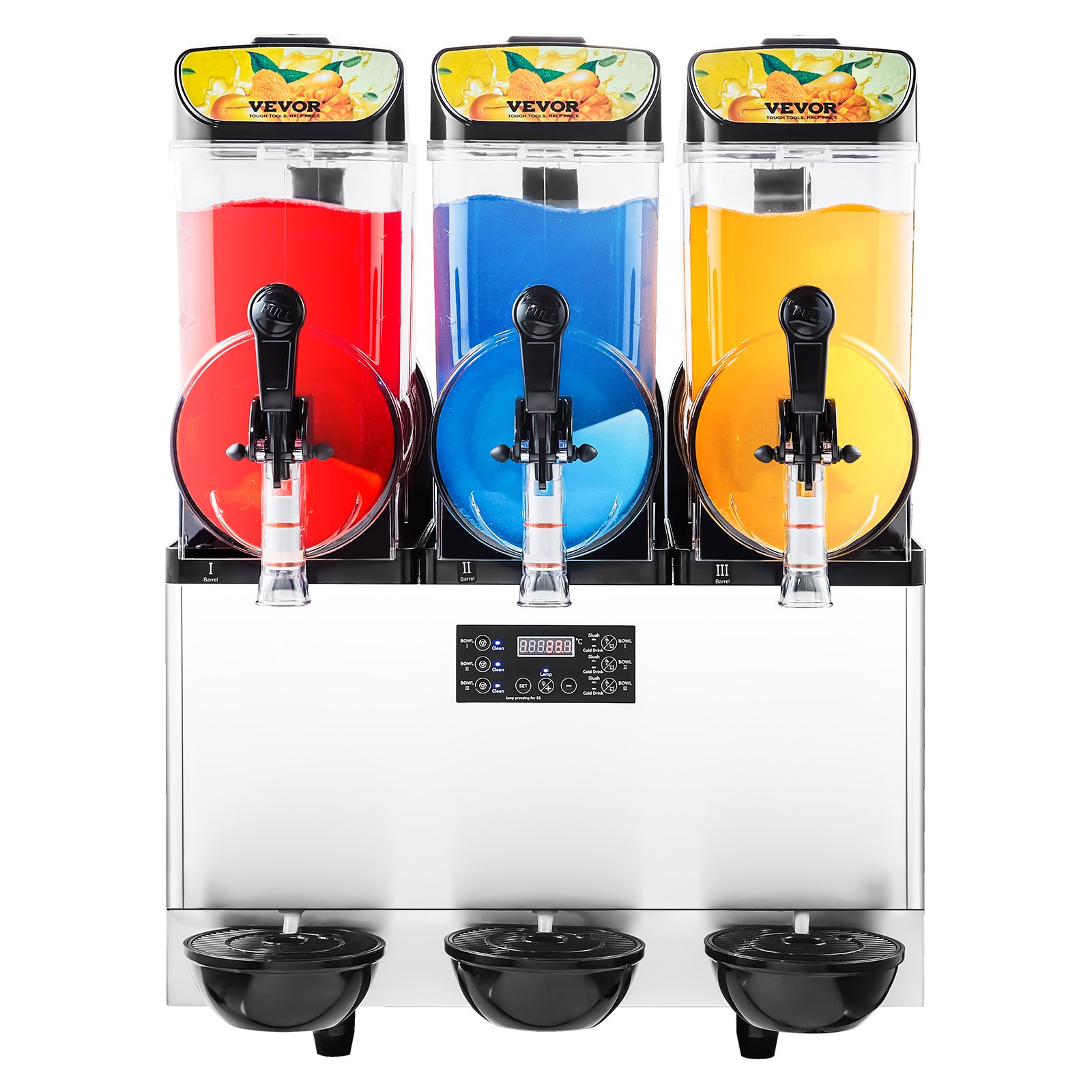 VEVOR Komercyjna maszyna do mrożonych napojów, 15 l x 3, maszyna do slushów z trzema zbiornikami, 180 filiżanek, maszyna do margarity ze stali nierdzewnej, maszyna do slushów na domowe imprezy, do restauracji, kawiarni i barów