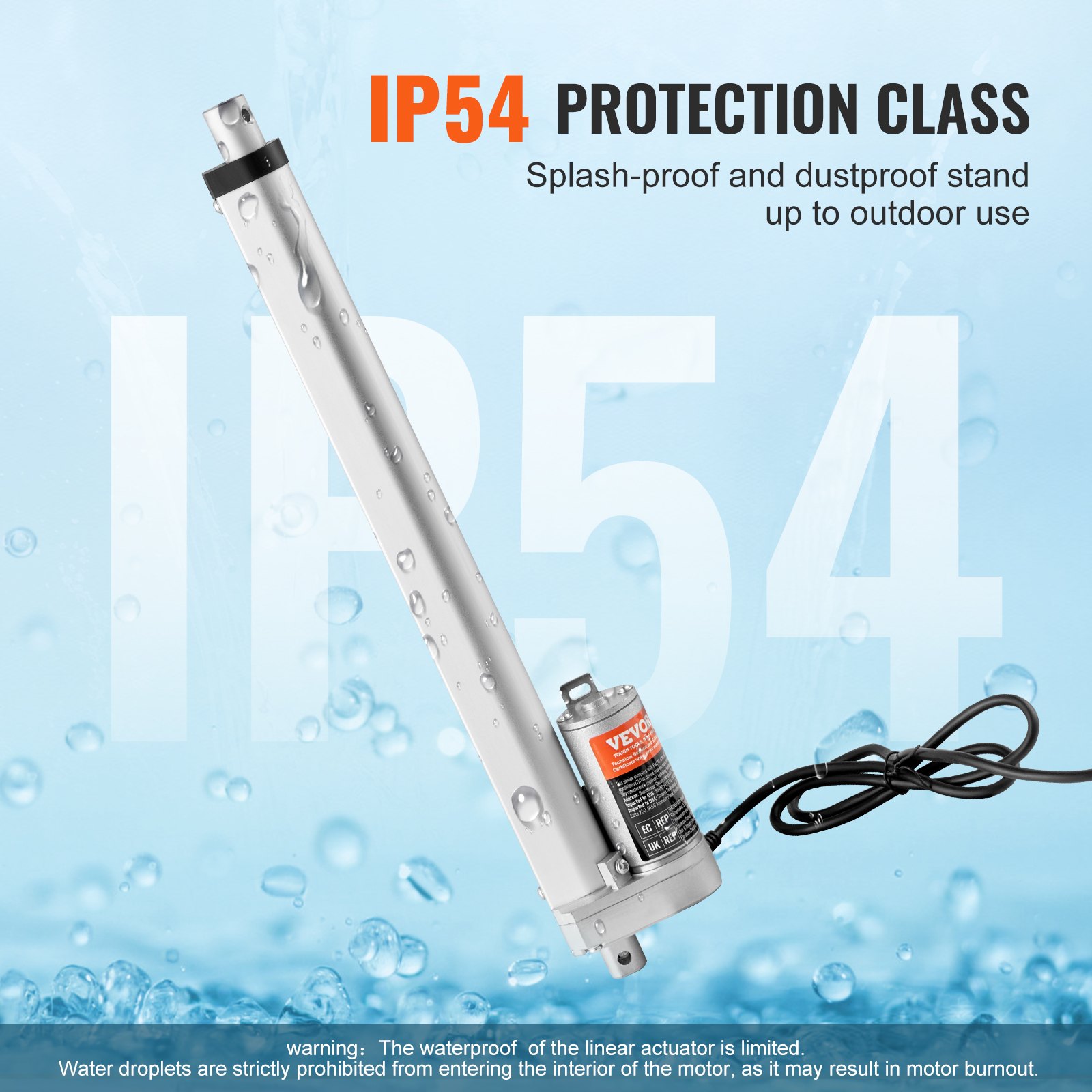 Siłownik liniowy VEVOR 1000N, napęd liniowy DC 12 V, IP54, elektryczny silnik liniowy, długość skoku 300 mm, poziom hałasu ≤50 dB, elektryczny otwieracz drzwi, prędkość przesuwu 14 mm/s, technologia liniowa, napęd regulowany
