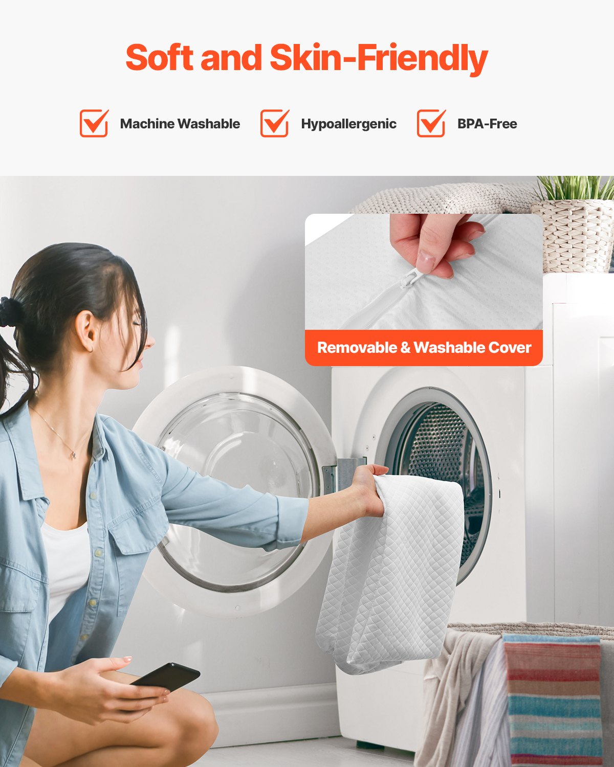 VEVOR Ochraniacz do łóżeczka dziecięcego, 1420 mm, barierka ochronna z pianki o wysokiej sprężystości, antypoślizgowa, nadająca się do prania w pralce, odpowiednia dla małych dzieci, do łóżek pojedynczych, pełnych, queen, king, podróżnych, domowych