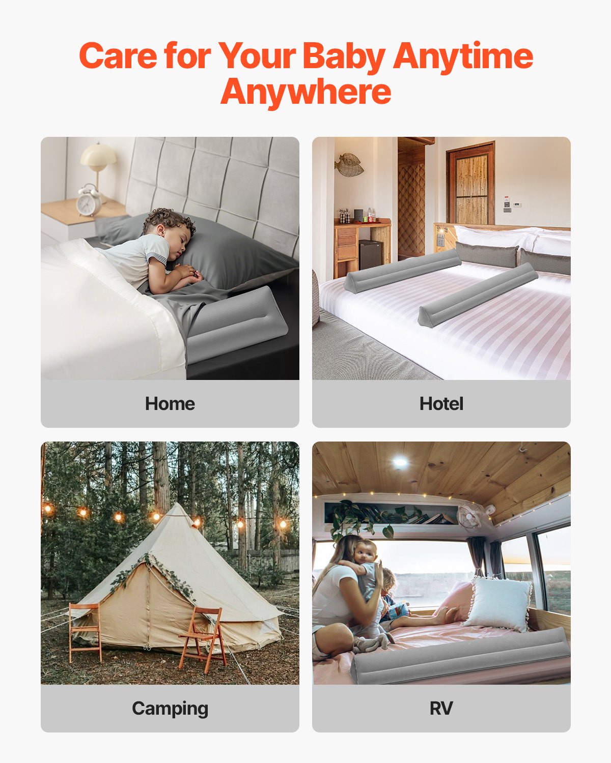 VEVOR Barierka ochronna na łóżko 1205 x 160 x 180 mm, nadmuchiwana barierka ochronna na łóżko z pompką ręczną, antypoślizgowa barierka dla małych dzieci, do łóżek pojedynczych, pełnowymiarowych, małżeńskich i king size, lekka i przenośna (zestaw 2 szt.)