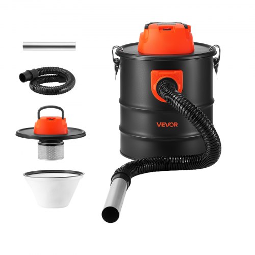 Odkurzacz do popiołu VEVOR 1200 W, przenośny odkurzacz do kominków, zbiornik stalowy 15 l, czarno-pomarańczowy, z funkcją dmuchawy do kominków, pieców na pellet, grilli i palenisk, z podwójnym systemem filtracji, z uchwytem na kółkach i wężem 0,8 m