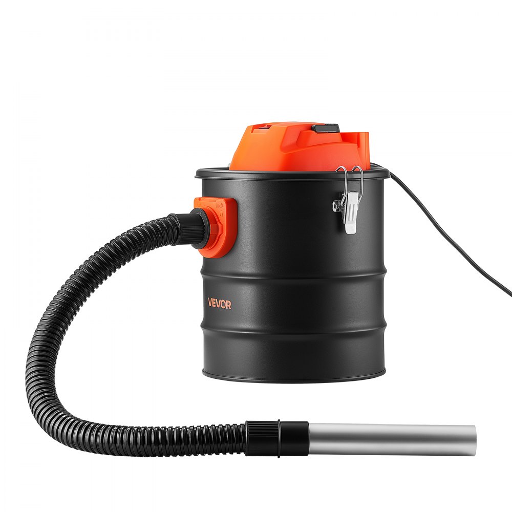 Odkurzacz do popiołu VEVOR 1200 W, przenośny odkurzacz do kominków, zbiornik stalowy 15 l, czarno-pomarańczowy, z funkcją dmuchawy do kominków, pieców na pellet, grilli i palenisk, z podwójnym systemem filtracji, z uchwytem na kółkach i wężem 0,8 m