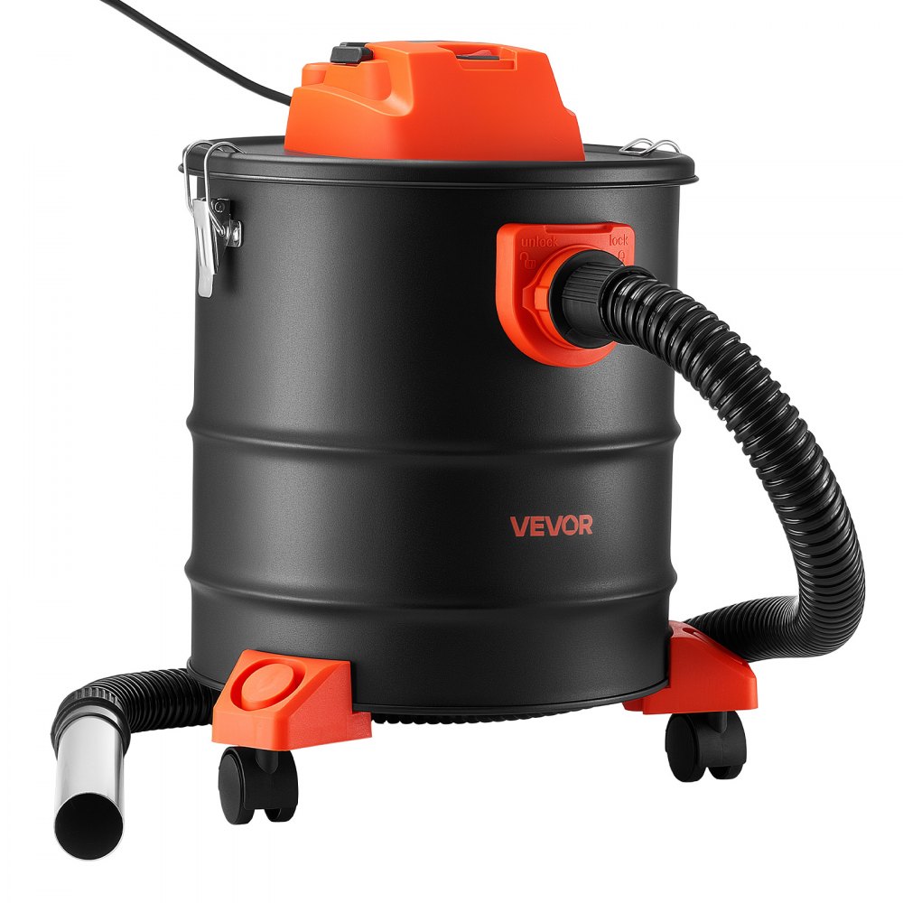 Odkurzacz do popiołu VEVOR 1200 W, przenośny odkurzacz do kominków, zbiornik stalowy 20 l, czarno-pomarańczowy, z funkcją dmuchawy do kominków, pieców na pellet, grilli i palenisk, z podwójnym systemem filtracji, z uchwytem na kółkach i wężem 1,2 m