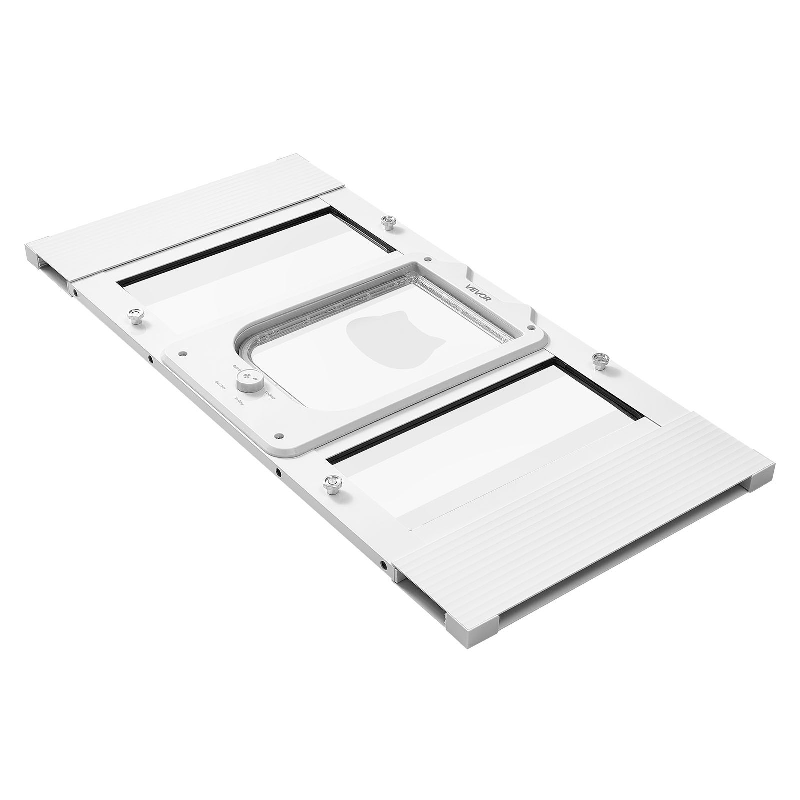 Drzwiczki dla kota VEVOR, regulowane do szerokości okna (686-813 mm), odporne na warunki atmosferyczne drzwi dla zwierząt z 4 bezpiecznymi trybami blokowania, aluminiowa rama, szkło o wysokiej przejrzystości i magnetyczne zamknięcie, białe