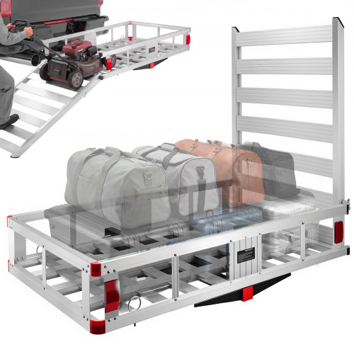 VEVOR 1270 x 750 x 220 mm bagażnik z zaczepem przyczepy, tylny bagażnik do przewozu zwierząt, nośność 226,8 kg, montowany kosz bagażowy, bagażnik aluminiowy odporny na rdzę, odpowiedni do SUV-ów, ciężarówek itp.