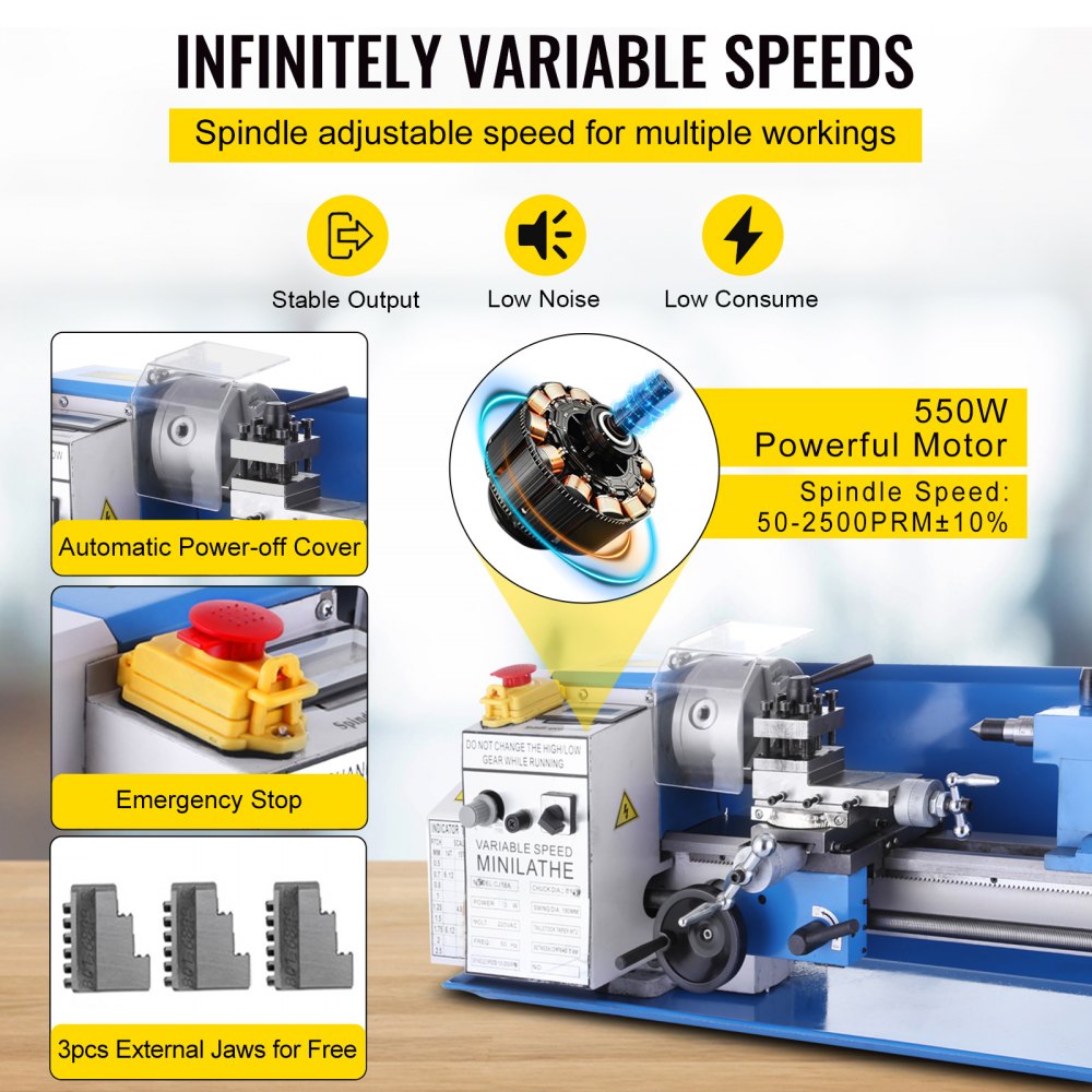 CJ18A Mini tokarka 550 W Mini precyzyjna tokarka do metalu 180 x 350 mm