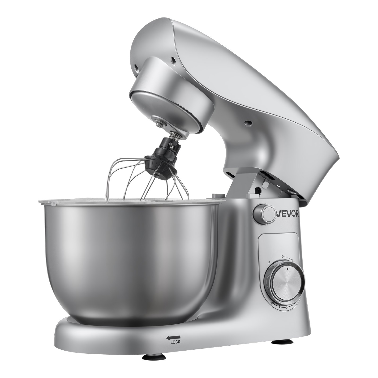 VEVOR Mikser stojący/urządzenie kuchenne do pieczenia, mikser do ciasta o mocy 1500 W ze stalową misą (4,2 l) i hakiem do ciasta, mieszadłem i trzepaczką, 10-biegowy mikser z regulacją nachylenia