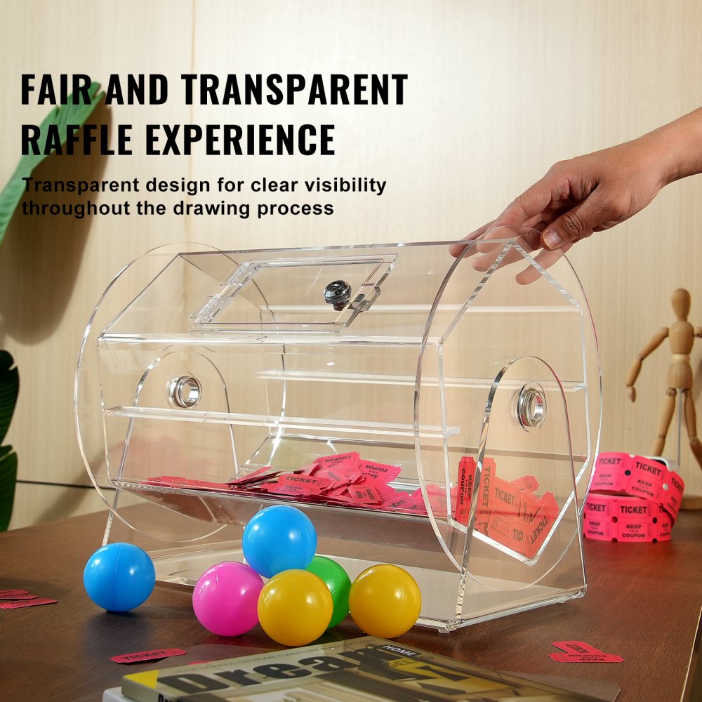VEVOR Lucky Child Lottery Drum, 5000 Lottery Tickets or 200 Tombola Balls Capacity, Professional Lottery Rotating Cage with 2 Keys, Transparent Lottery Turntable, Lottery Box for Lottery Games