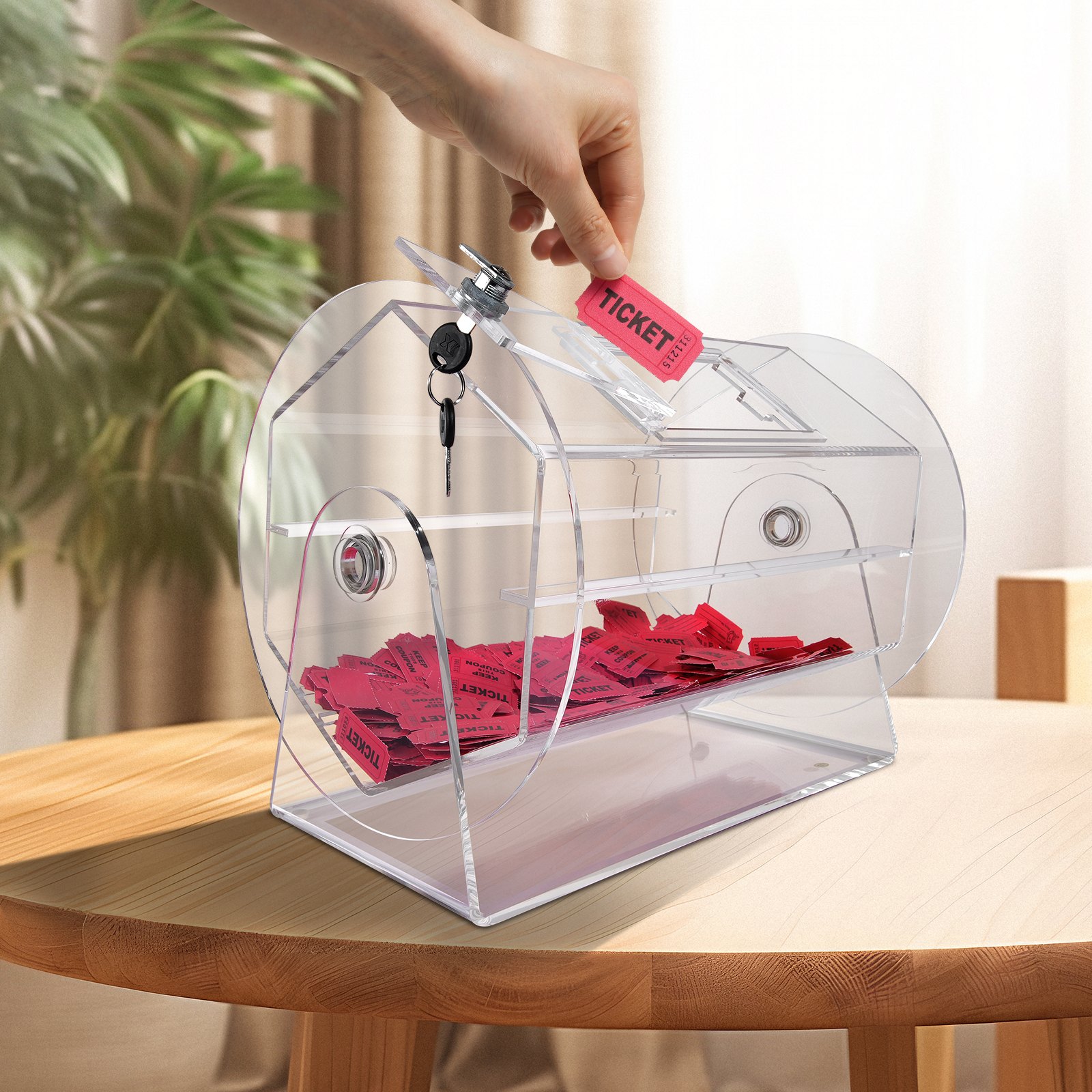 VEVOR Lucky Child Lottery Drum, 5000 Lottery Tickets or 200 Tombola Balls Capacity, Professional Lottery Rotating Cage with 2 Keys, Transparent Lottery Turntable, Lottery Box for Lottery Games