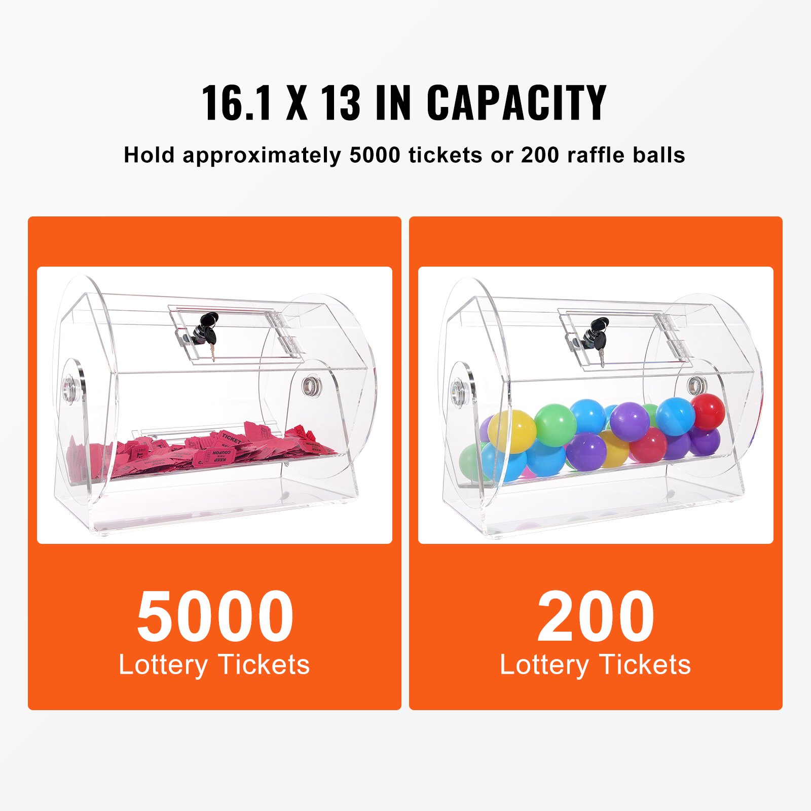 VEVOR Lucky Child Lottery Drum, 5000 Lottery Tickets or 200 Tombola Balls Capacity, Professional Lottery Rotating Cage with 2 Keys, Transparent Lottery Turntable, Lottery Box for Lottery Games