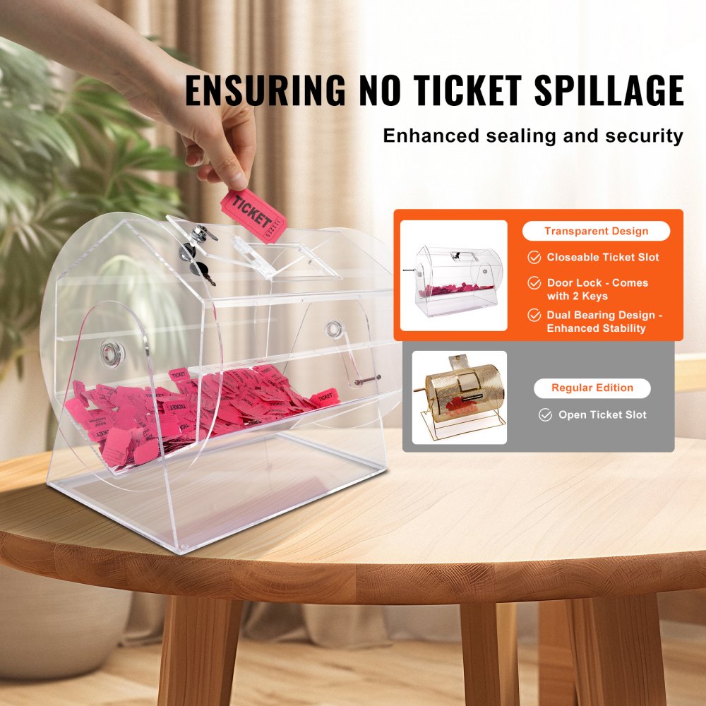 VEVOR Lucky Child Lottery Drum, 10,000 Lottery Tickets or 300 Tombola Balls Capacity, Professional Lottery Rotating Cage with 2 Keys, Transparent Lottery Turntable, Lottery Box for Lottery Games