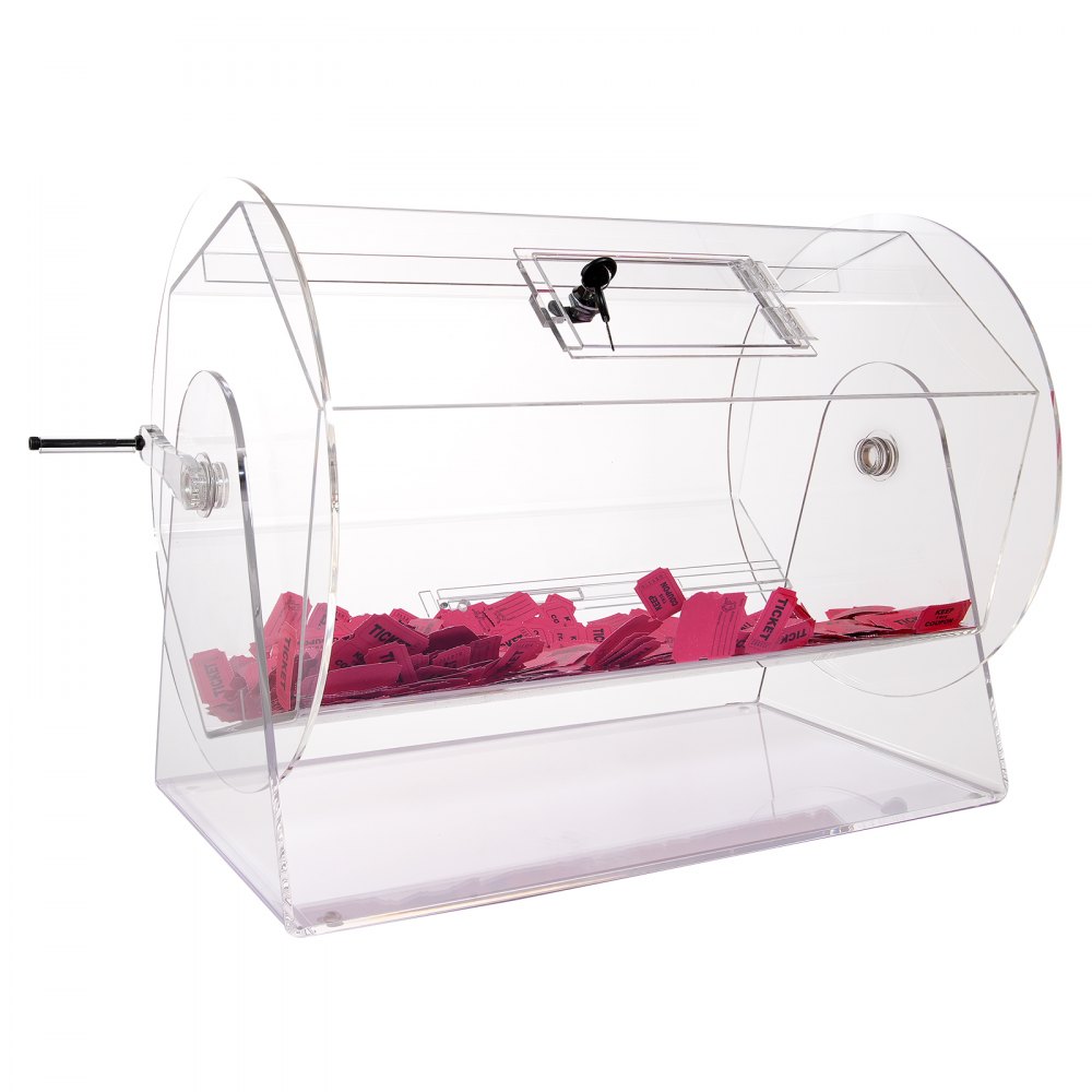 VEVOR Lucky Child Lottery Drum, 10,000 Lottery Tickets or 300 Tombola Balls Capacity, Professional Lottery Rotating Cage with 2 Keys, Transparent Lottery Turntable, Lottery Box for Lottery Games