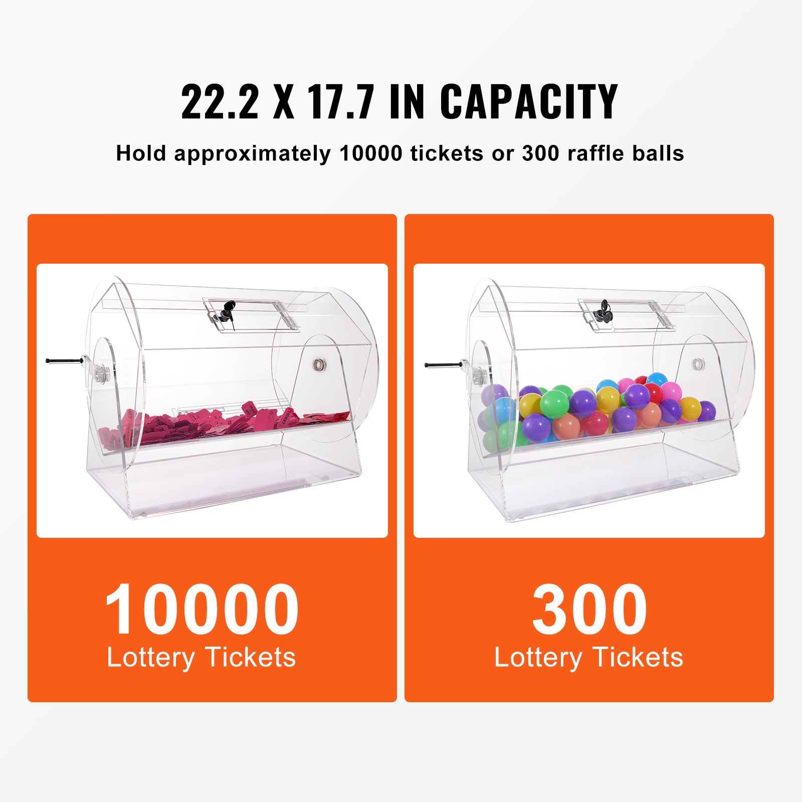 VEVOR Lucky Child Lottery Drum, 10,000 Lottery Tickets or 300 Tombola Balls Capacity, Professional Lottery Rotating Cage with 2 Keys, Transparent Lottery Turntable, Lottery Box for Lottery Games