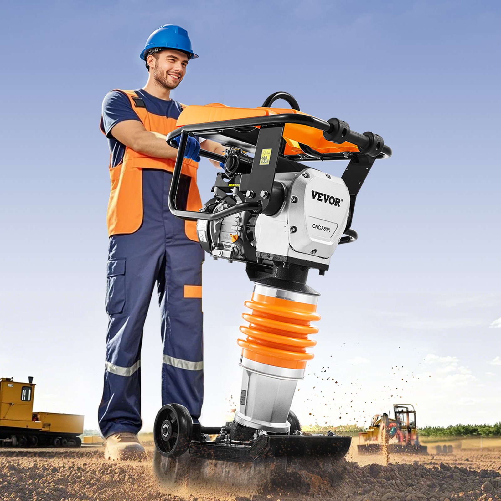VEVOR 6.5 HP vibratory rammer, fuel-powered 196 cc engine rammer, 1632 kg impact force, 66 cm max. compaction depth, four springs, trench rammer for soil, gravel, concrete slabs, foundations